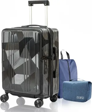20 inch Carry On Luggage Expandable Top Opening/Clamshell Opening, TSA Approved Carry On Luggage Hard Shell Suitcases, Lightweight Away Carry On Suitcases, Black