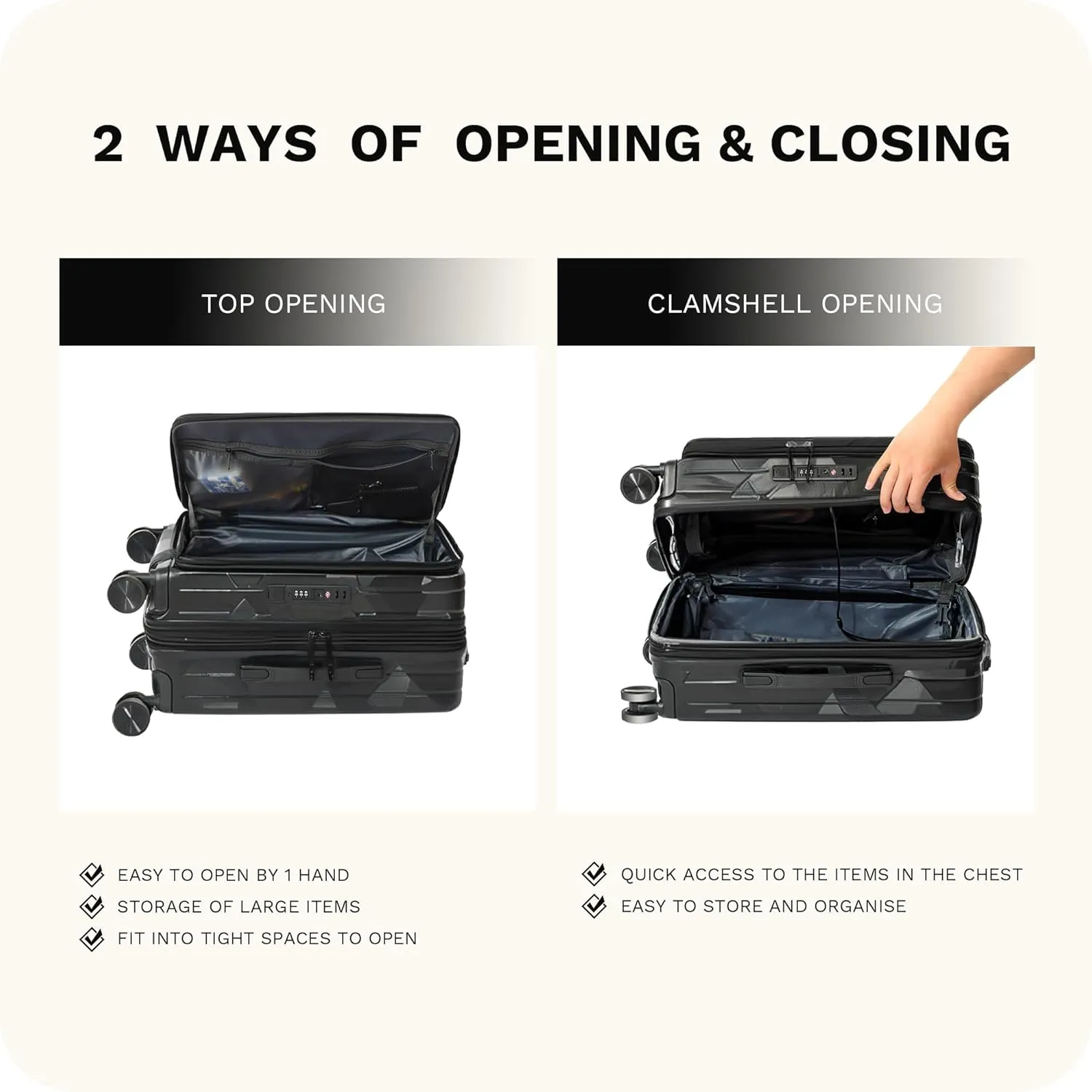 20 inch Carry On Luggage Expandable Top Opening/Clamshell Opening, TSA Approved Carry On Luggage Hard Shell Suitcases, Lightweight Away Carry On Suitcases, Black