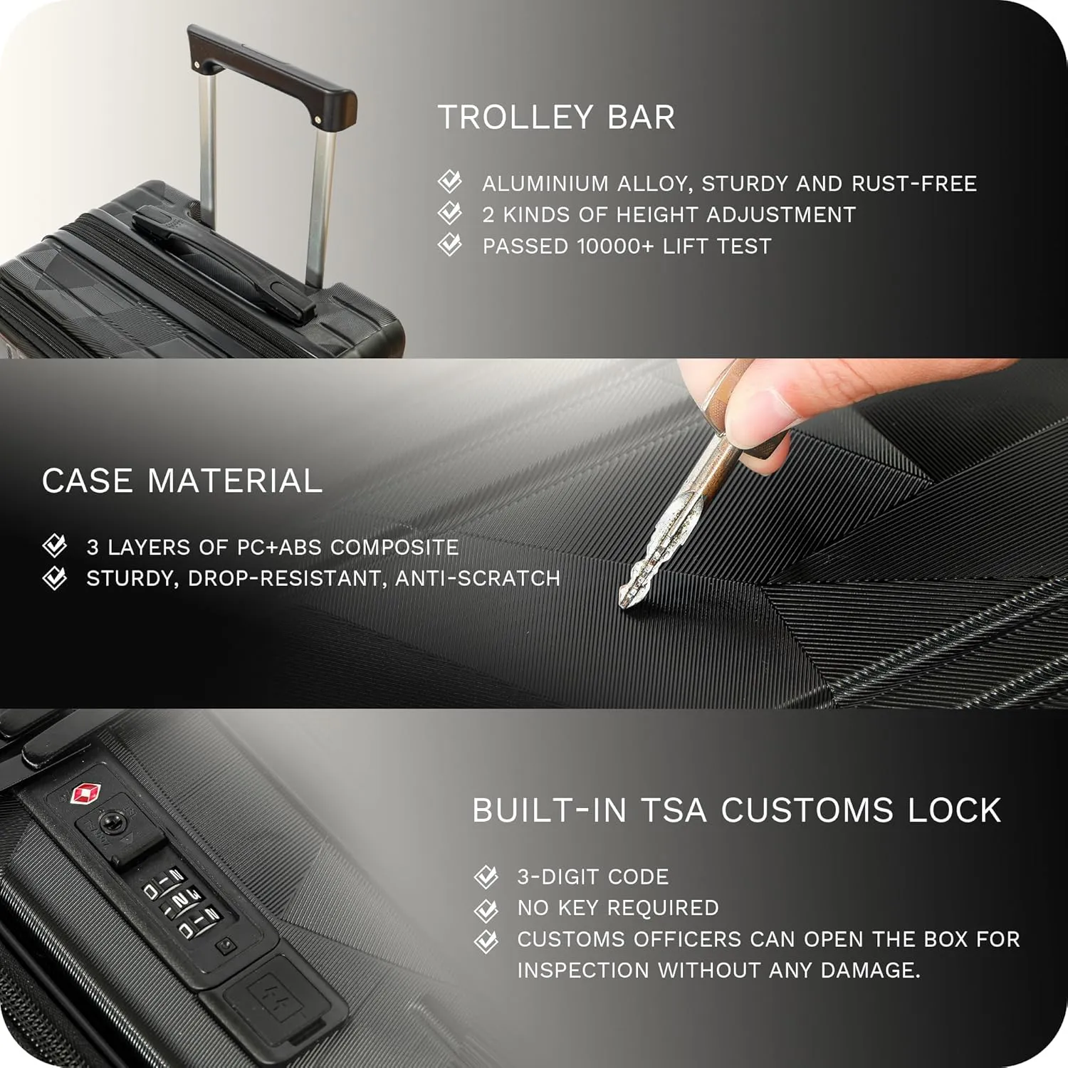 20 inch Carry On Luggage Expandable Top Opening/Clamshell Opening, TSA Approved Carry On Luggage Hard Shell Suitcases, Lightweight Away Carry On Suitcases, Black