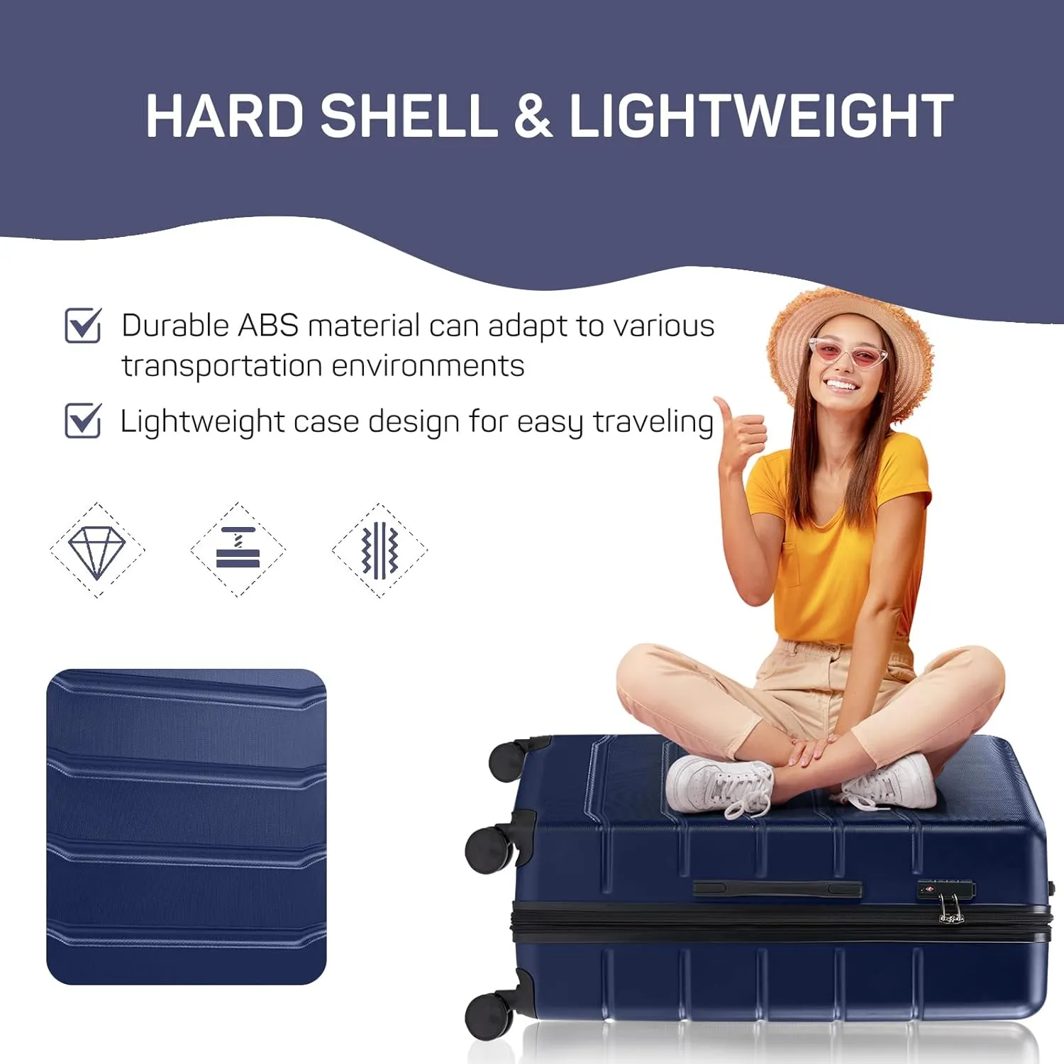 24 Inch Luggage, Hard Shell Rolling Suitcase with TSA Lock, Expandable Lightweight Luggage with Spinner Wheels, Blue
