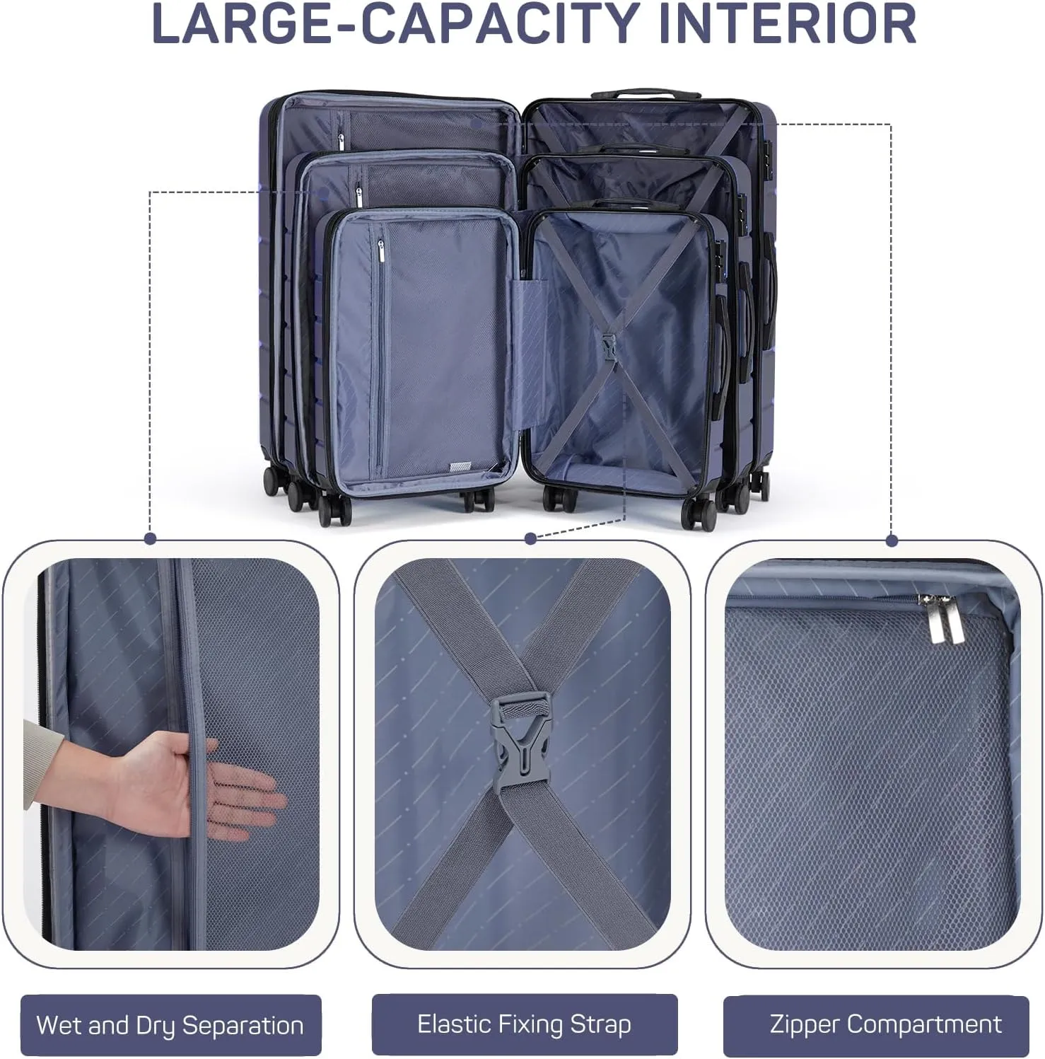 24 Inch Luggage, Hard Shell Rolling Suitcase with TSA Lock, Expandable Lightweight Luggage with Spinner Wheels, Blue