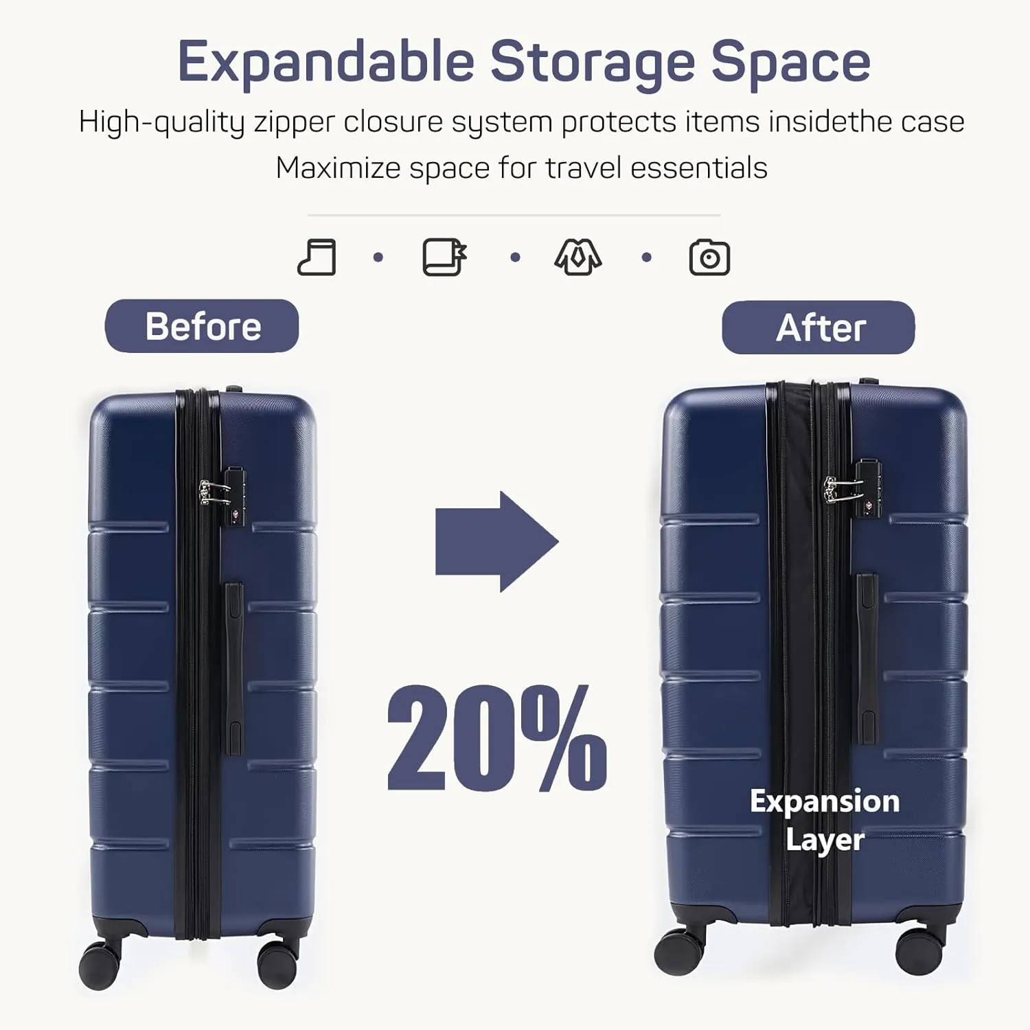 24 Inch Luggage, Hard Shell Rolling Suitcase with TSA Lock, Expandable Lightweight Luggage with Spinner Wheels, Blue
