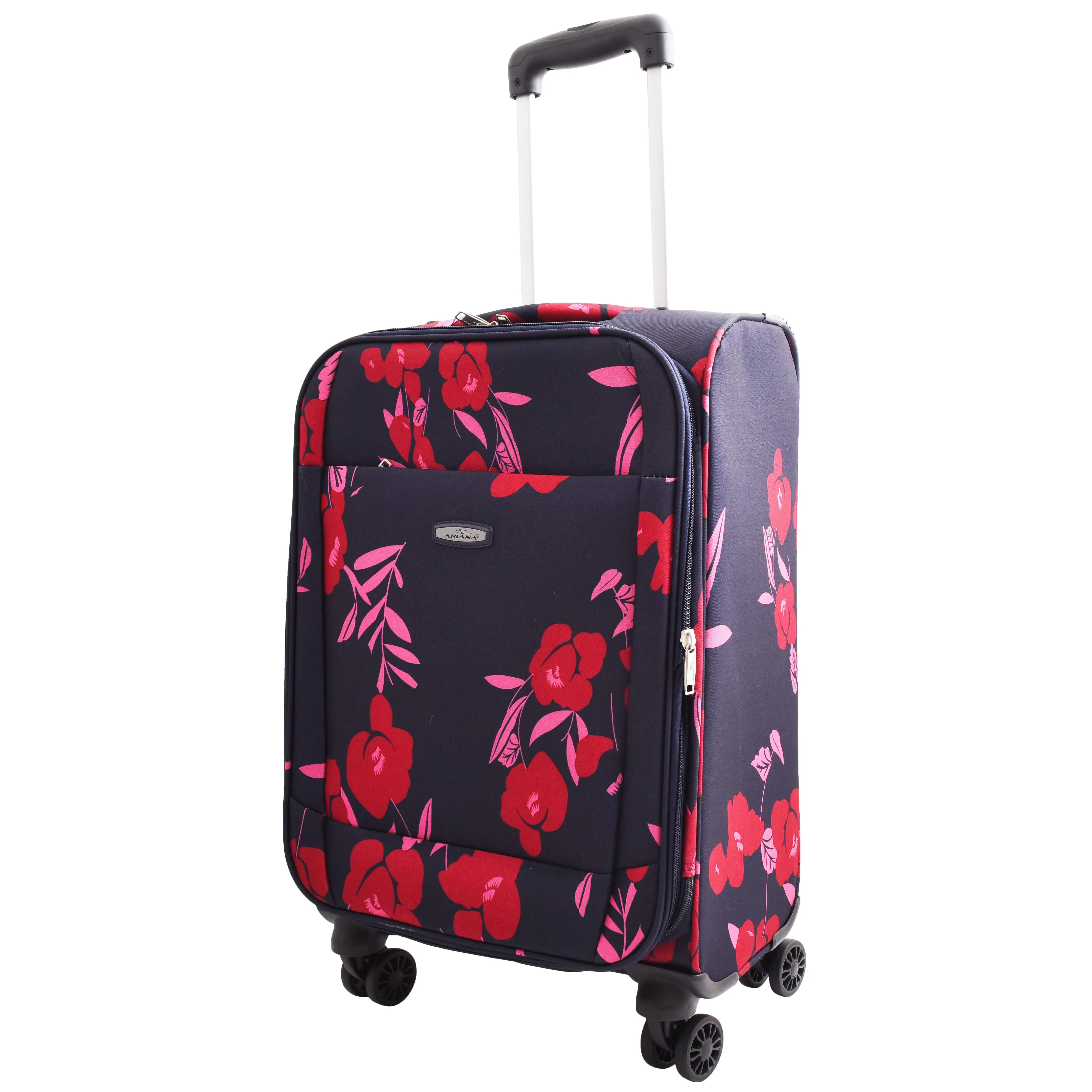 4 Wheel Cabin Size Suitcase Lightweight Soft Expandable Hand Luggage Multi Flower AT56 Blue