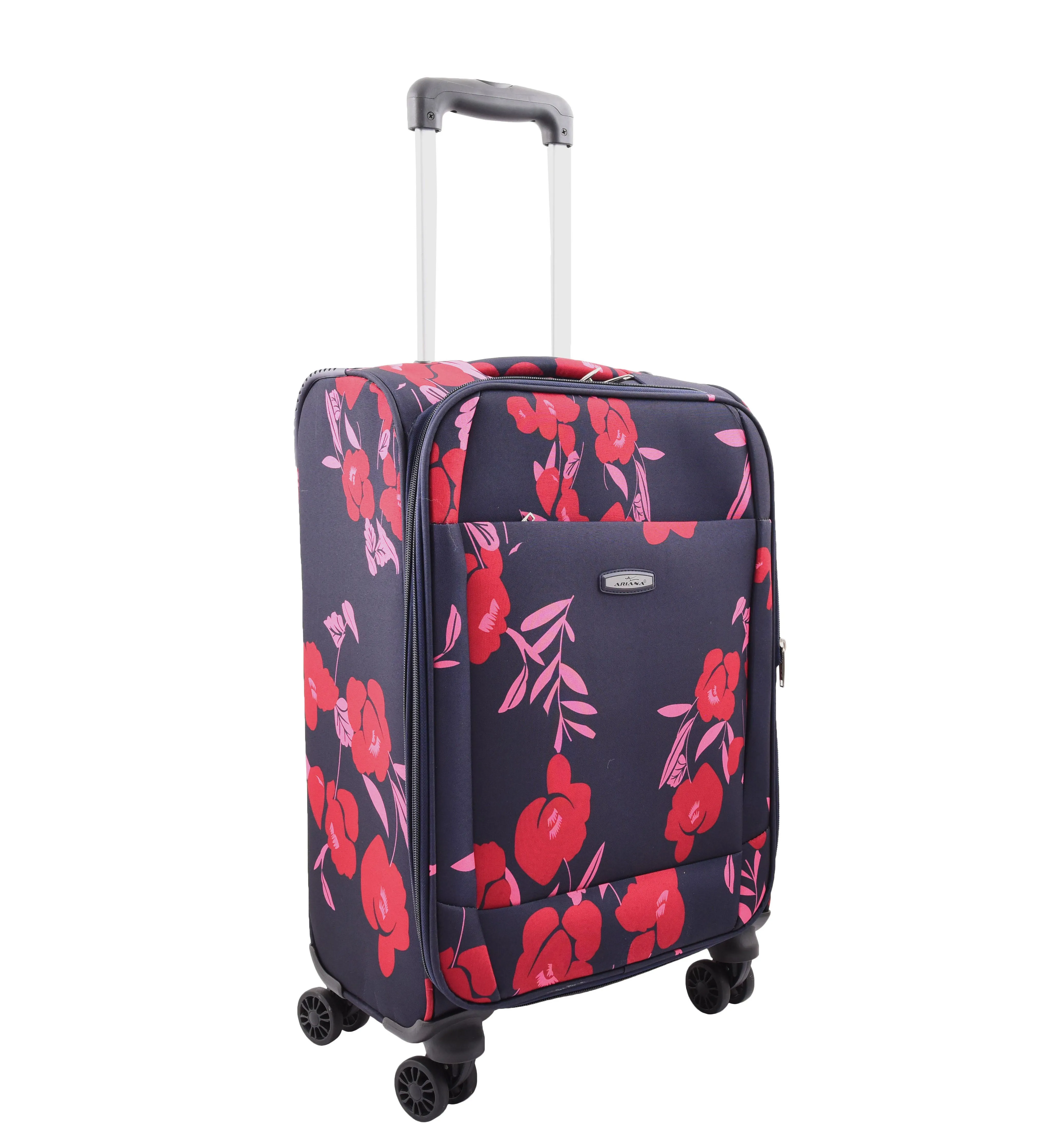 4 Wheel Cabin Size Suitcase Lightweight Soft Expandable Hand Luggage Multi Flower AT56 Blue
