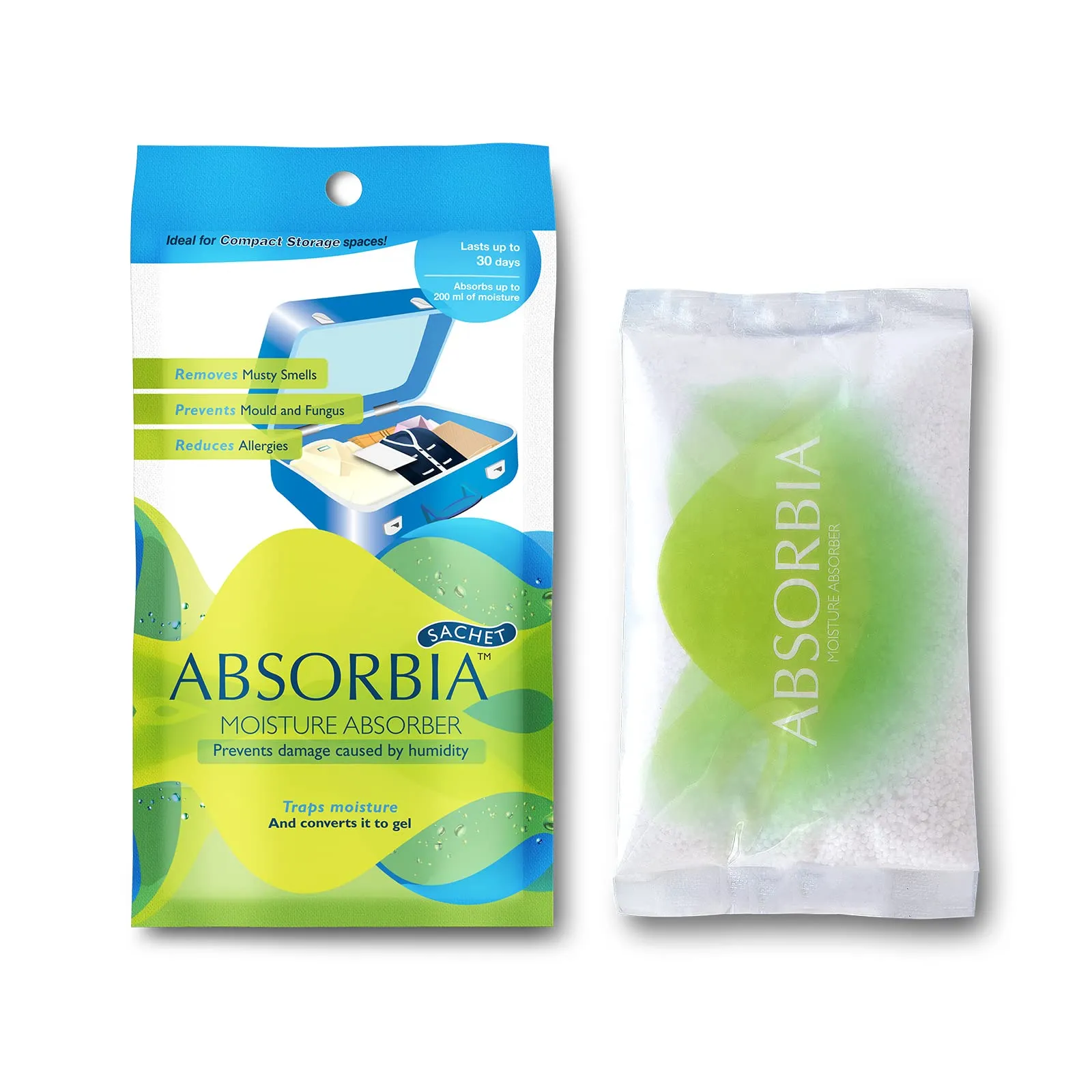 Absorbia Charcoal Bag 75gx2| Absorbia Moisture Absorber Absorbia Sachet - Pack of 3 (200ml Each) | Dehumidier for Bags, Suitcases Drawers