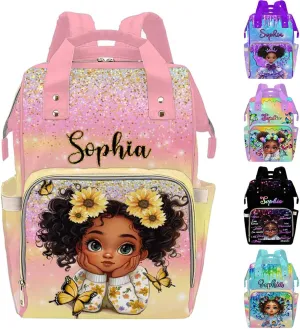 Artsadd Customized Diaper Backpacks Princess, Personalized Princess Diaper Bags Custom Travel Nappy Mommy Bags Backpack with Name for Mother Aunt Birthday Mother's Day