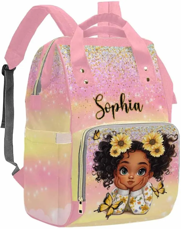 Artsadd Customized Diaper Backpacks Princess, Personalized Princess Diaper Bags Custom Travel Nappy Mommy Bags Backpack with Name for Mother Aunt Birthday Mother's Day