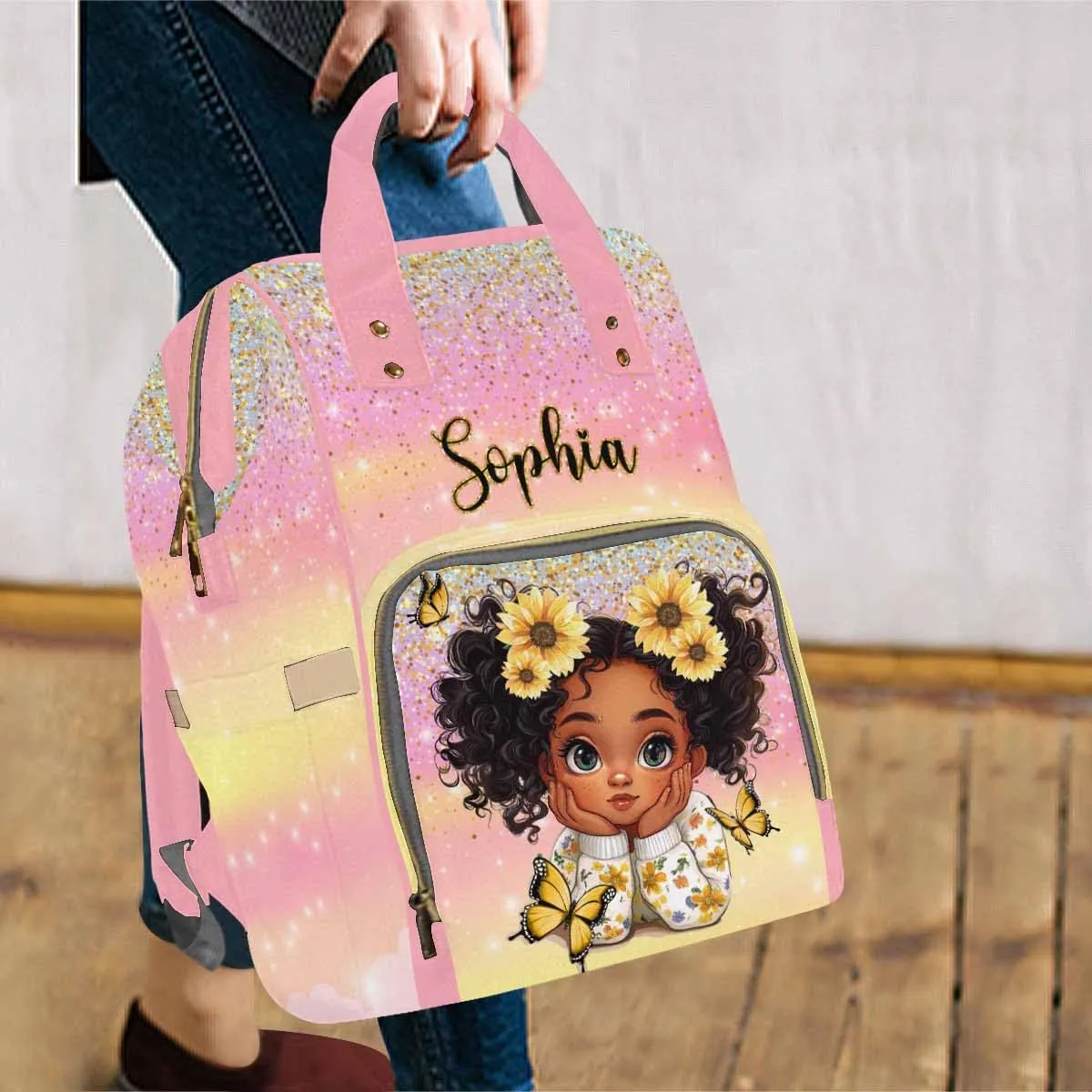 Artsadd Customized Diaper Backpacks Princess, Personalized Princess Diaper Bags Custom Travel Nappy Mommy Bags Backpack with Name for Mother Aunt Birthday Mother's Day