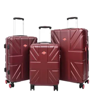 British Union Jack Hardside Spinner Suitcase 8 Wheels Hard Shell Travel Bag Burgundy