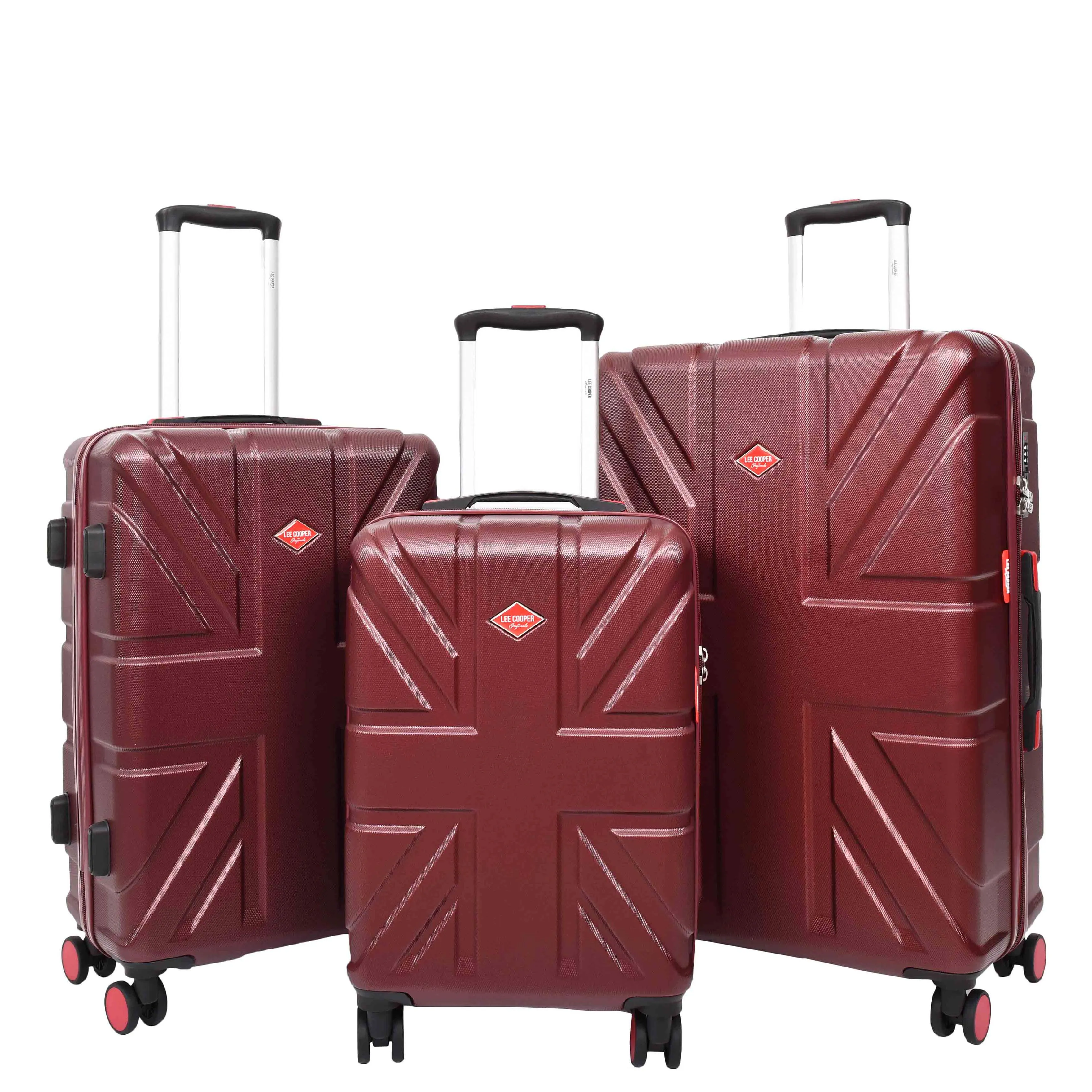 British Union Jack Hardside Spinner Suitcase 8 Wheels Hard Shell Travel Bag Burgundy
