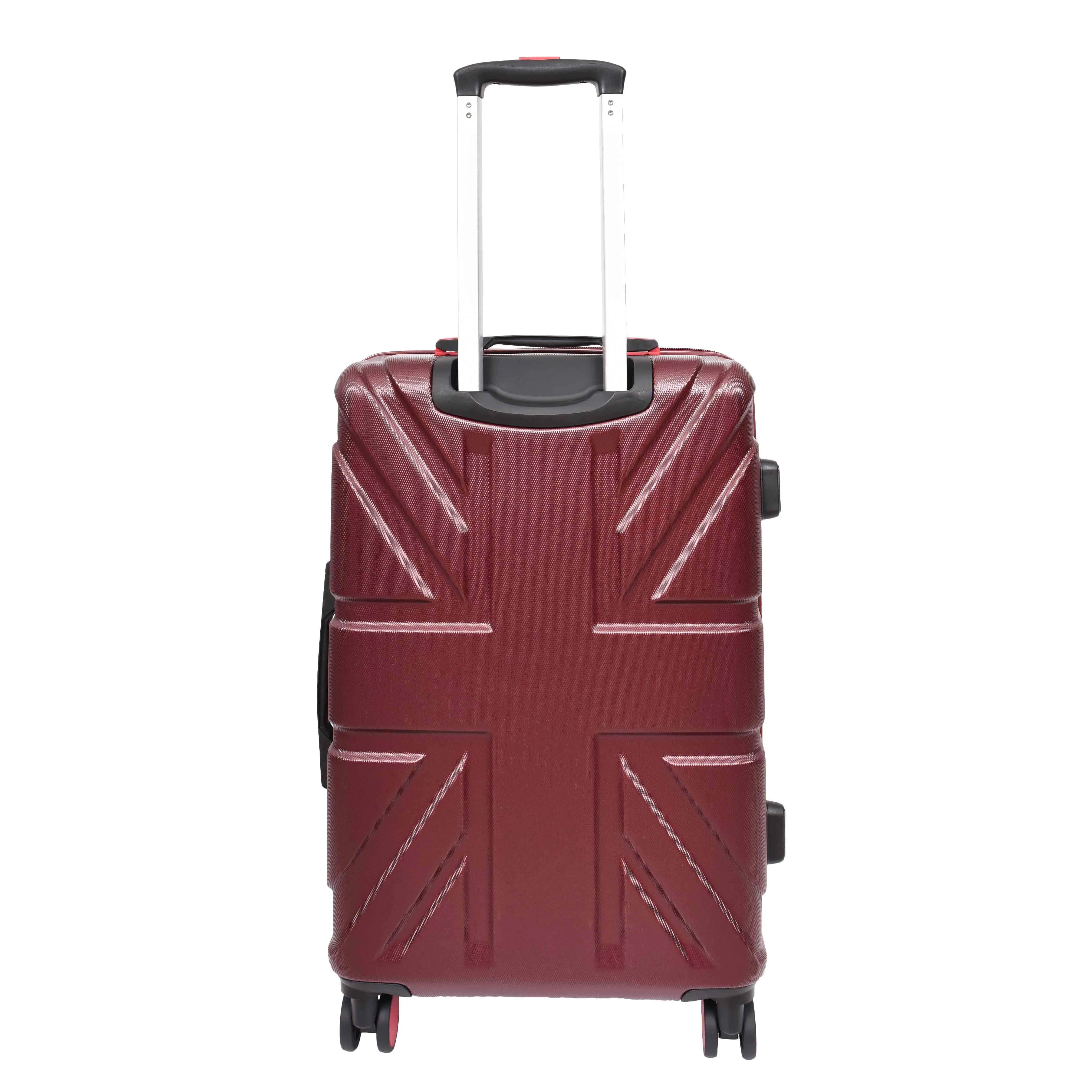 British Union Jack Hardside Spinner Suitcase 8 Wheels Hard Shell Travel Bag Burgundy