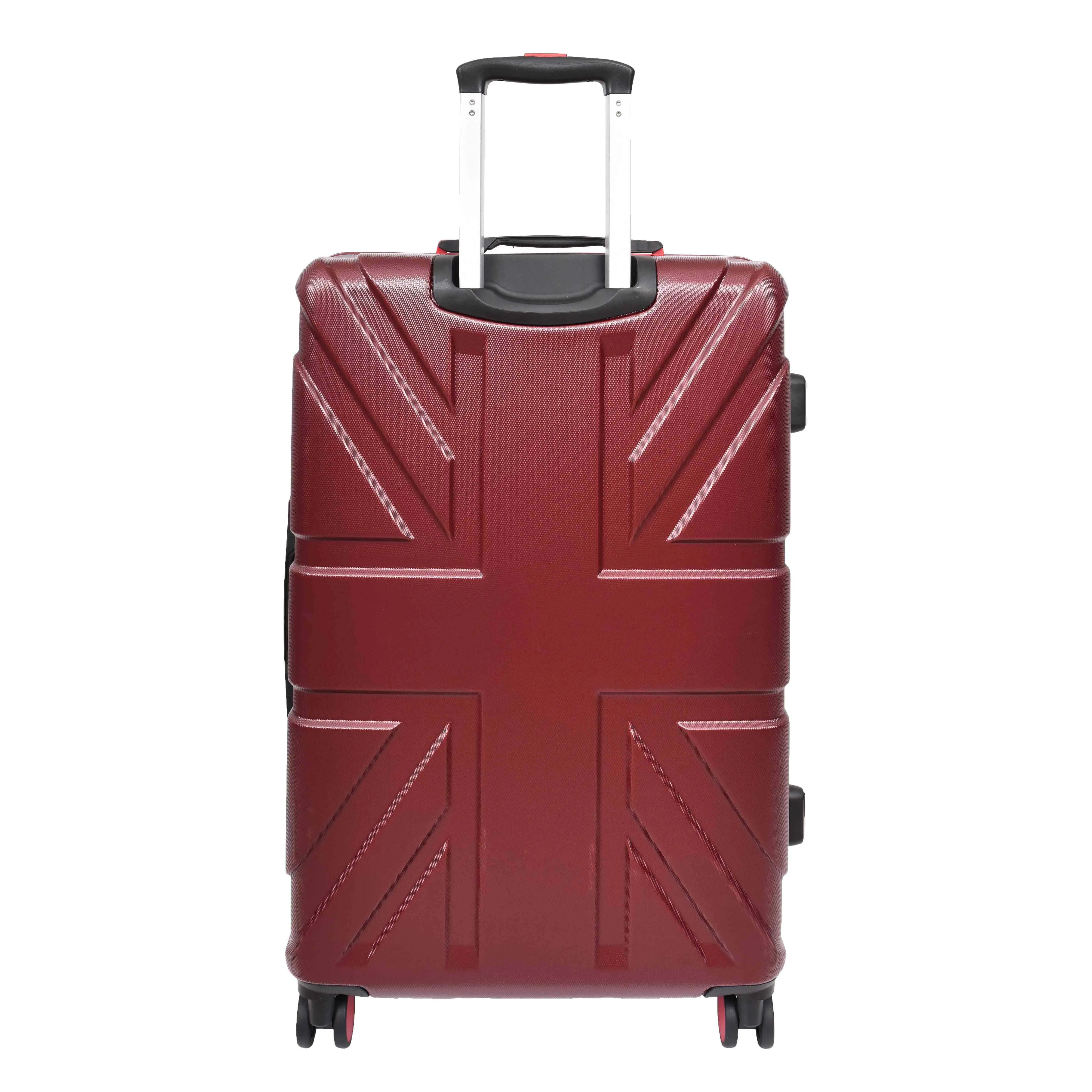 British Union Jack Hardside Spinner Suitcase 8 Wheels Hard Shell Travel Bag Burgundy