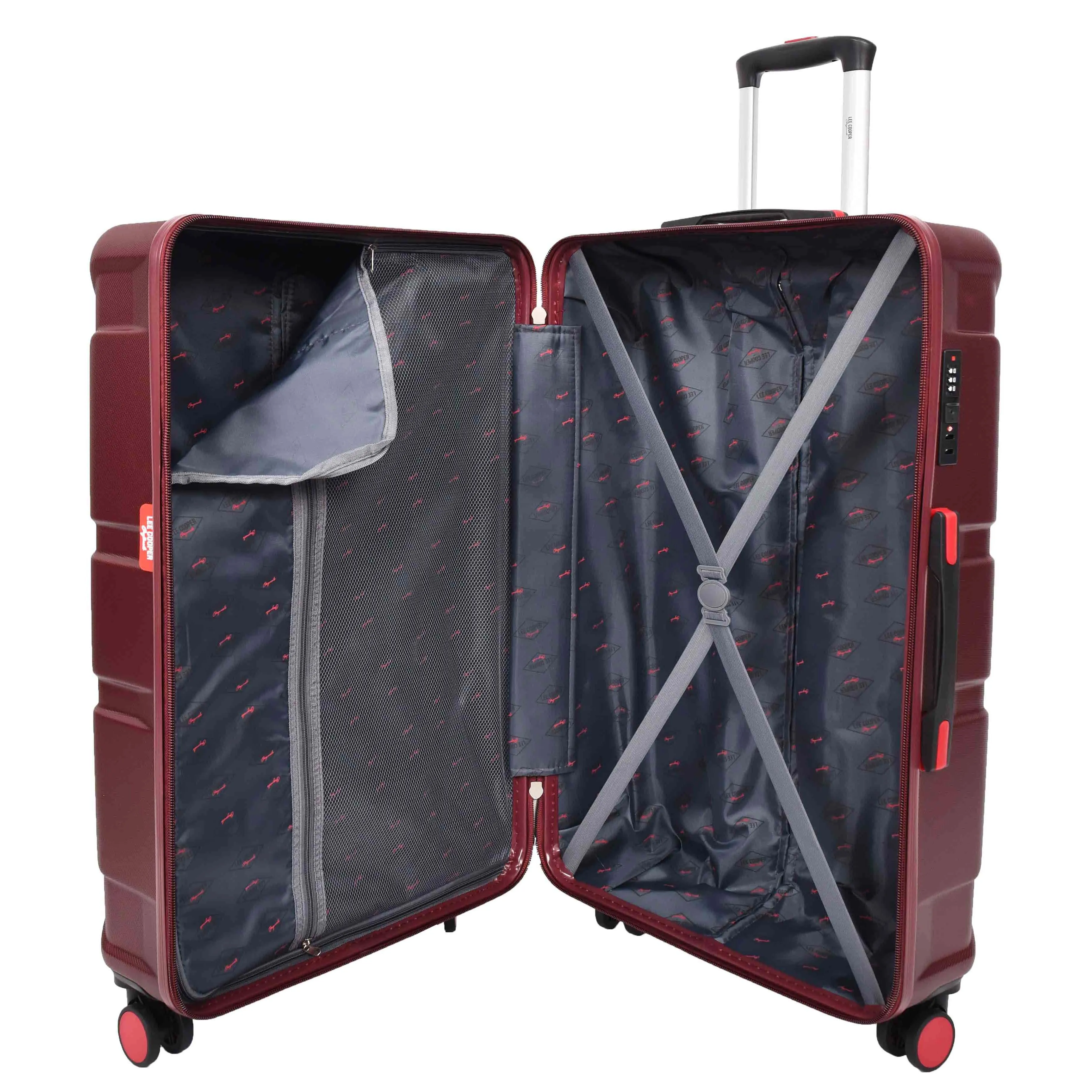 British Union Jack Hardside Spinner Suitcase 8 Wheels Hard Shell Travel Bag Burgundy