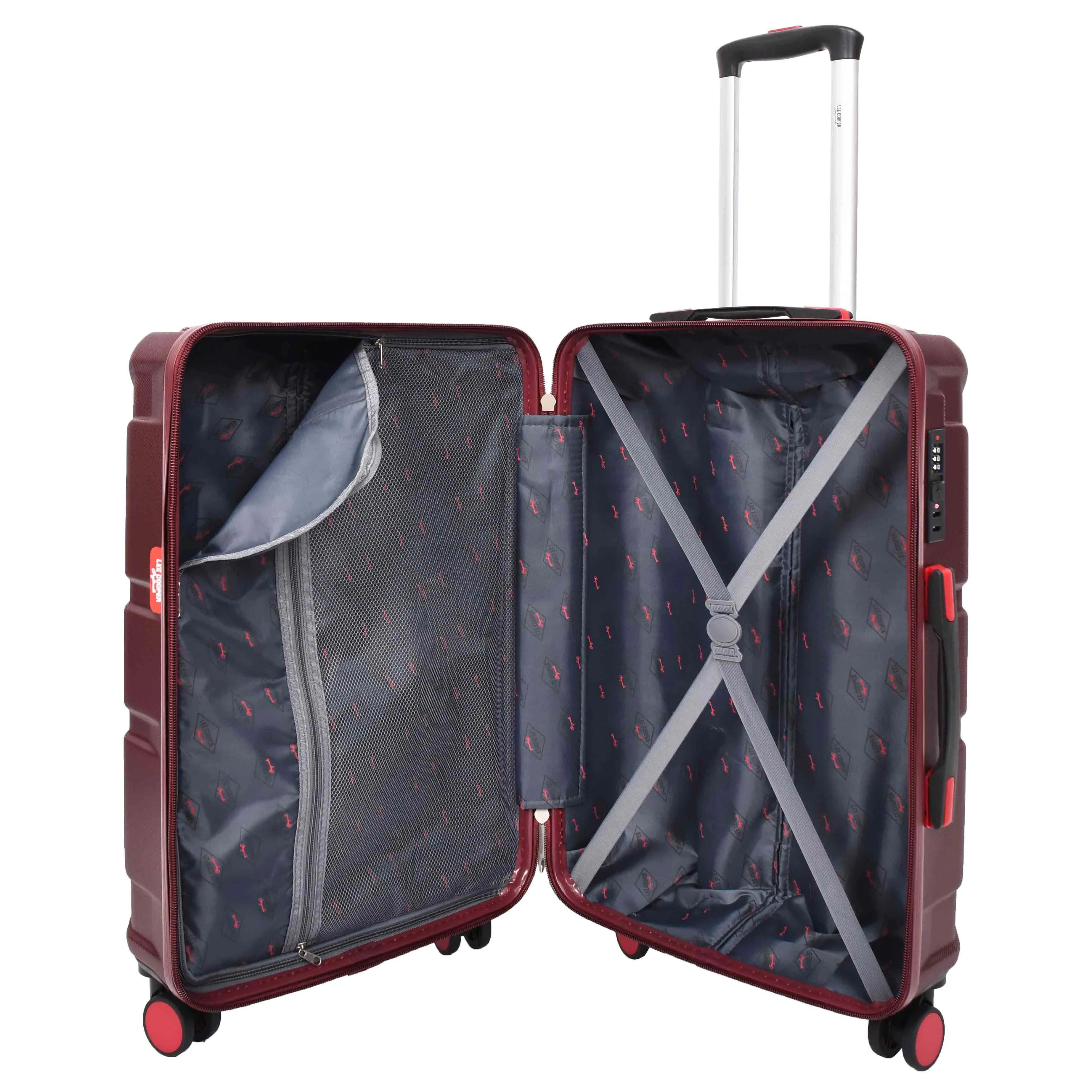 British Union Jack Hardside Spinner Suitcase 8 Wheels Hard Shell Travel Bag Burgundy