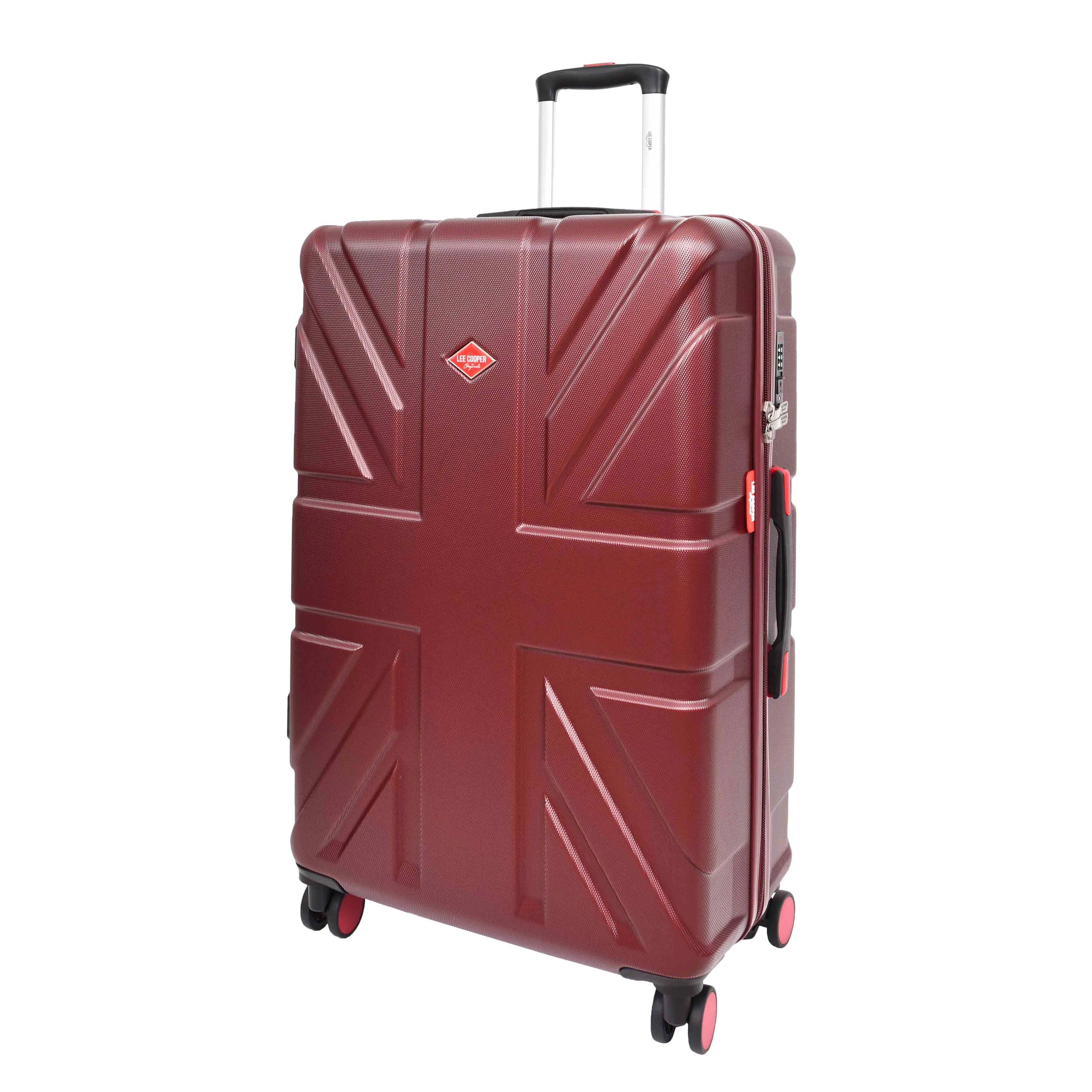 British Union Jack Hardside Spinner Suitcase 8 Wheels Hard Shell Travel Bag Burgundy