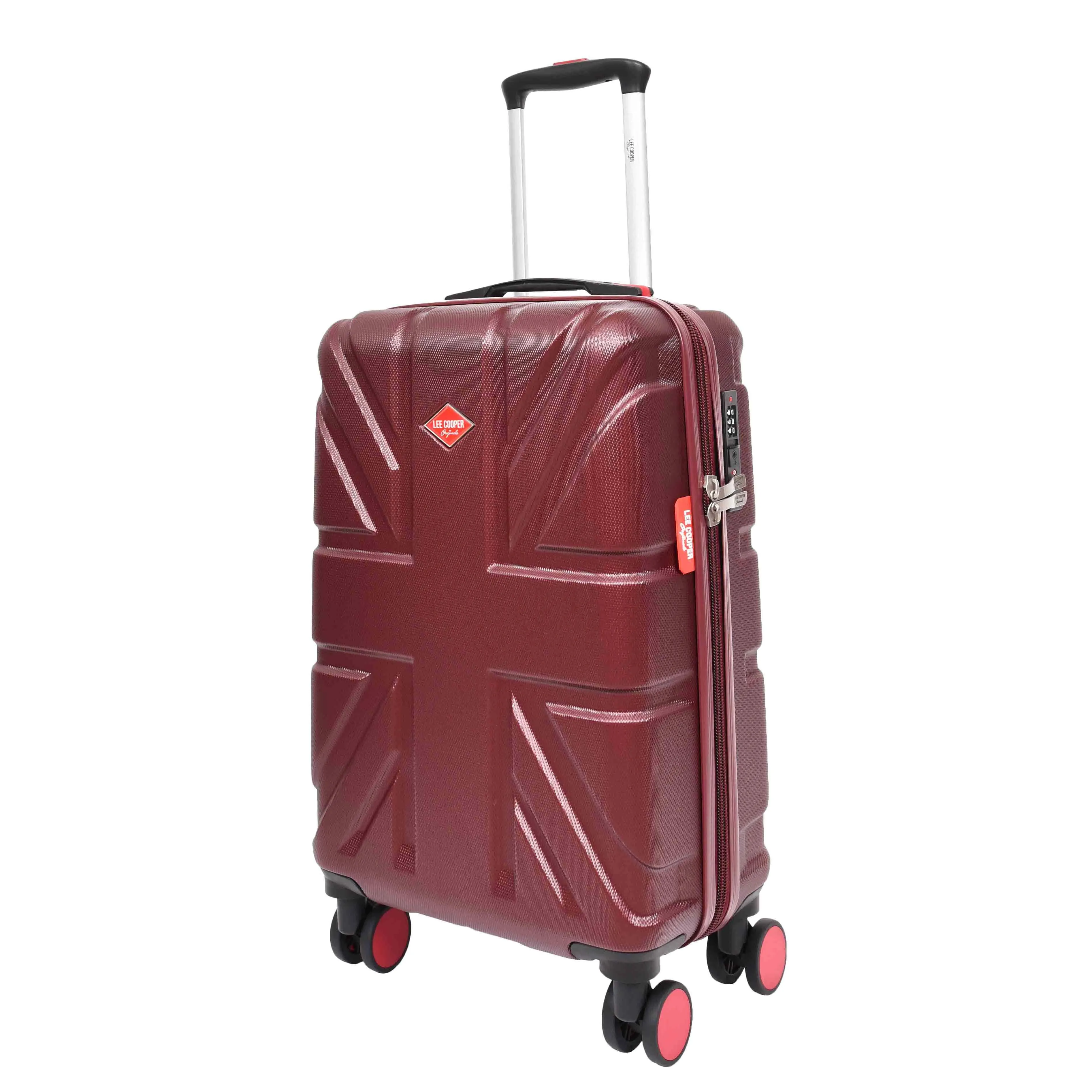 British Union Jack Hardside Spinner Suitcase 8 Wheels Hard Shell Travel Bag Burgundy