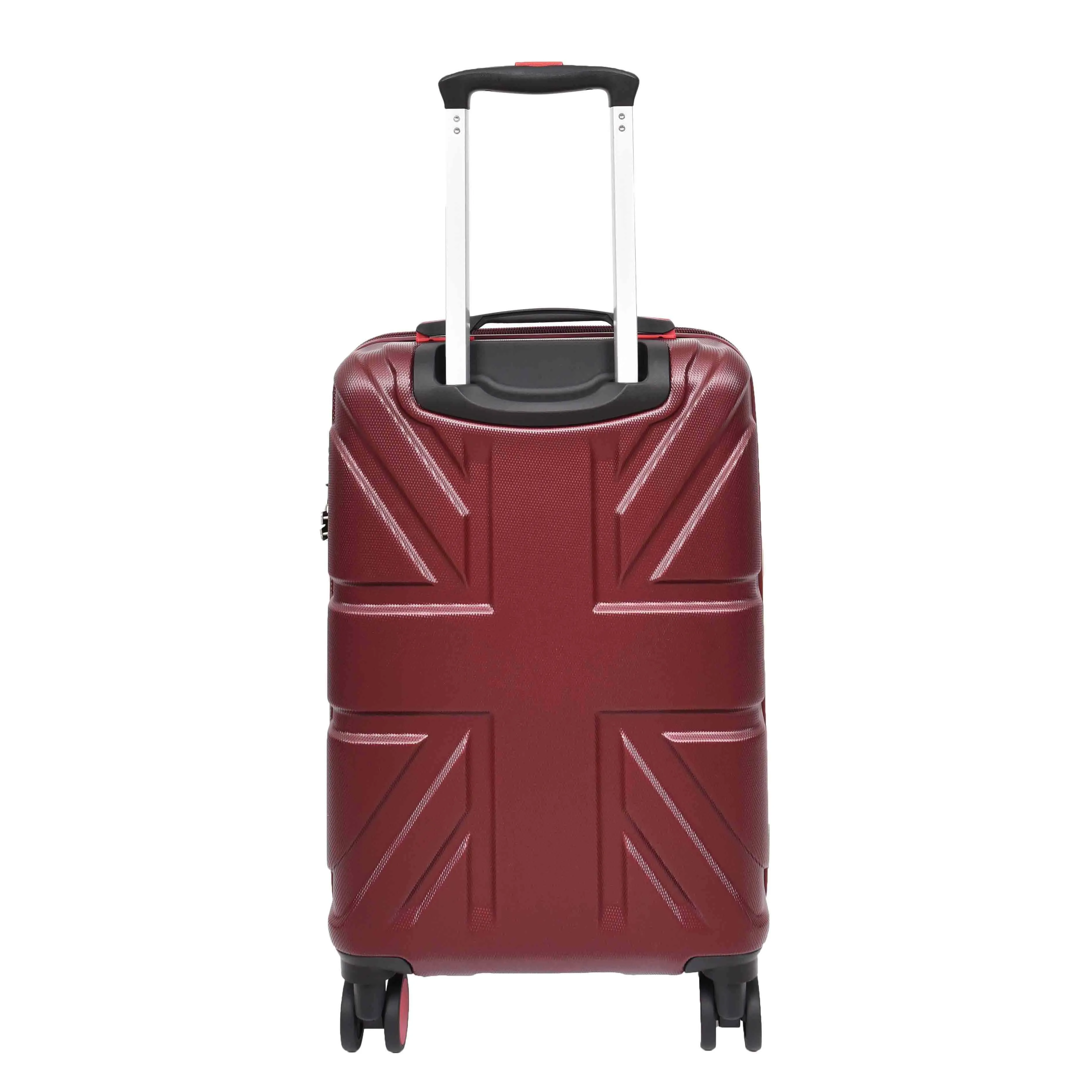 British Union Jack Hardside Spinner Suitcase 8 Wheels Hard Shell Travel Bag Burgundy