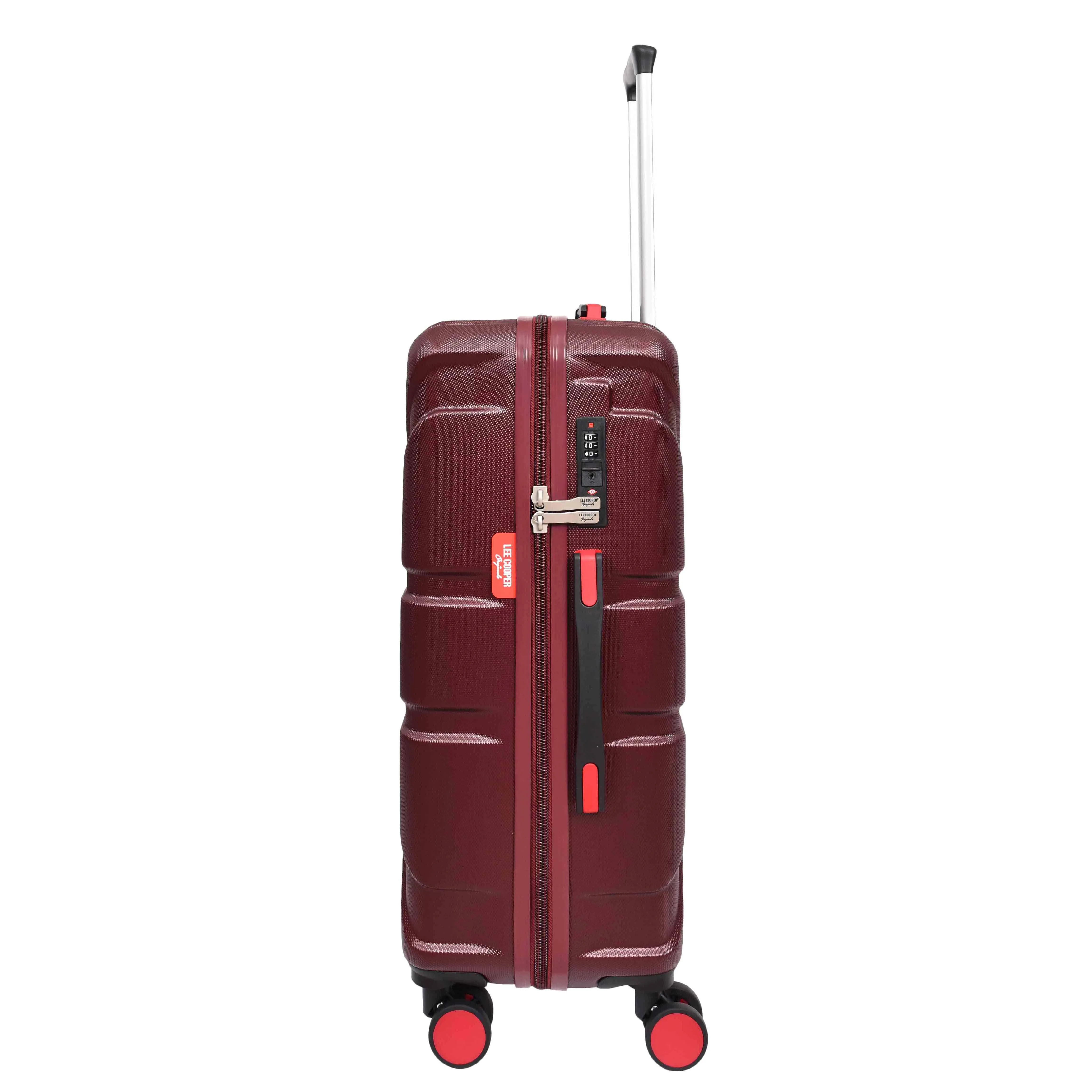 British Union Jack Hardside Spinner Suitcase 8 Wheels Hard Shell Travel Bag Burgundy