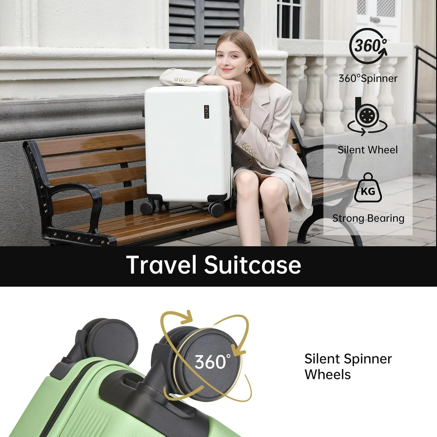 Carry on Luggage 22x14x9 Airline Approved, 20 Inch Carry-on Suitcase, Hard Shell Luggage with Spinner Wheels, Hardside Small Rolling Suitcase with TSA Lock for Travel (Green, 20-Inch)