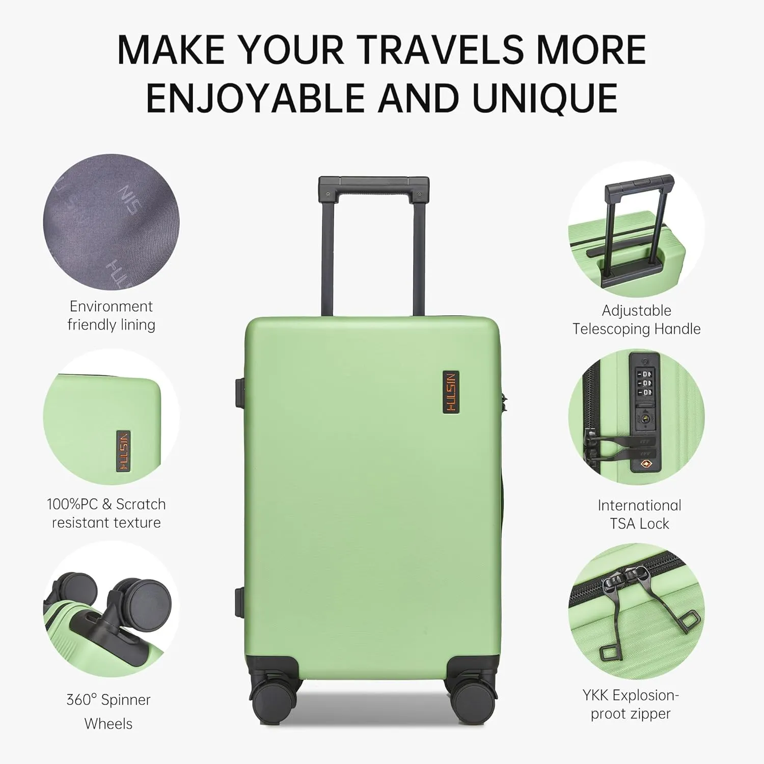 Carry on Luggage 22x14x9 Airline Approved, 20 Inch Carry-on Suitcase, Hard Shell Luggage with Spinner Wheels, Hardside Small Rolling Suitcase with TSA Lock for Travel (Green, 20-Inch)