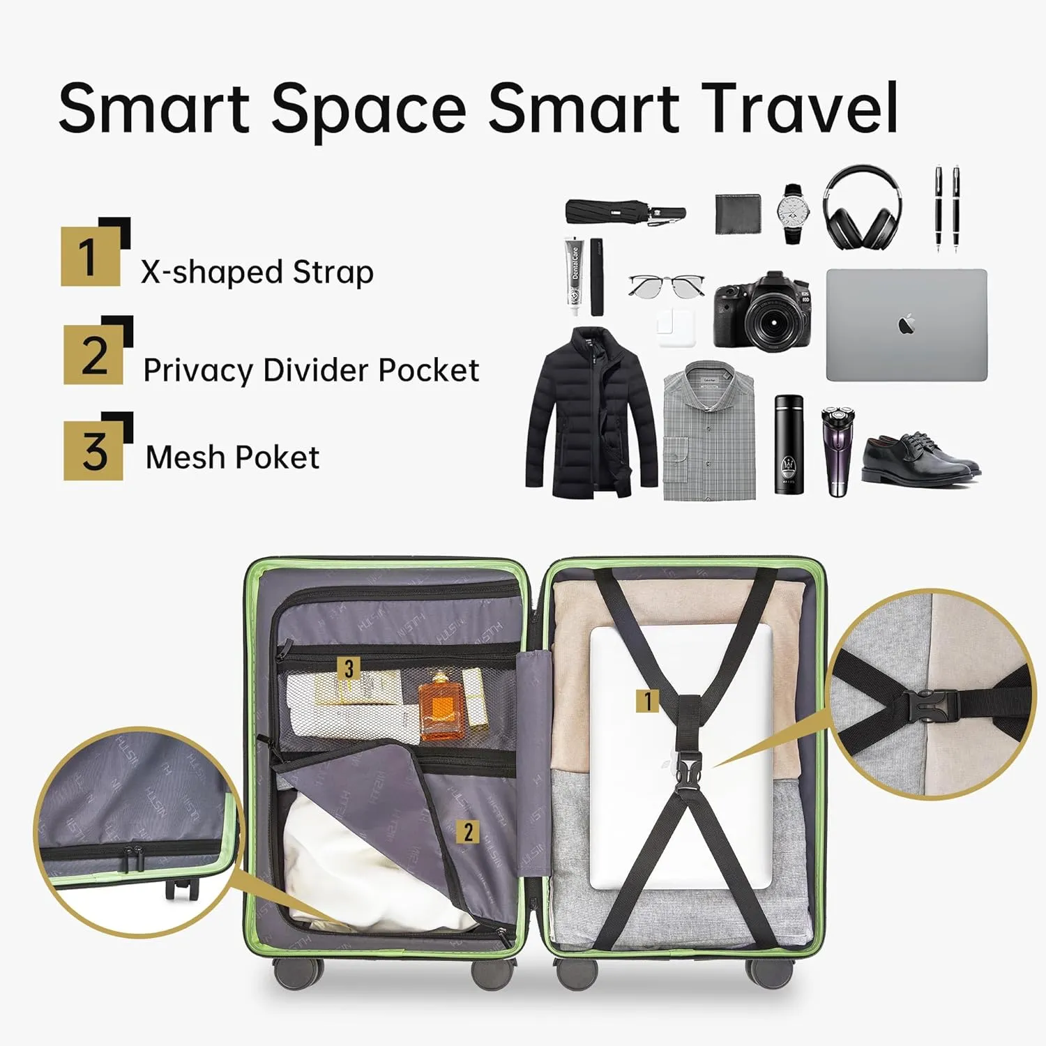 Carry on Luggage 22x14x9 Airline Approved, 20 Inch Carry-on Suitcase, Hard Shell Luggage with Spinner Wheels, Hardside Small Rolling Suitcase with TSA Lock for Travel (Green, 20-Inch)