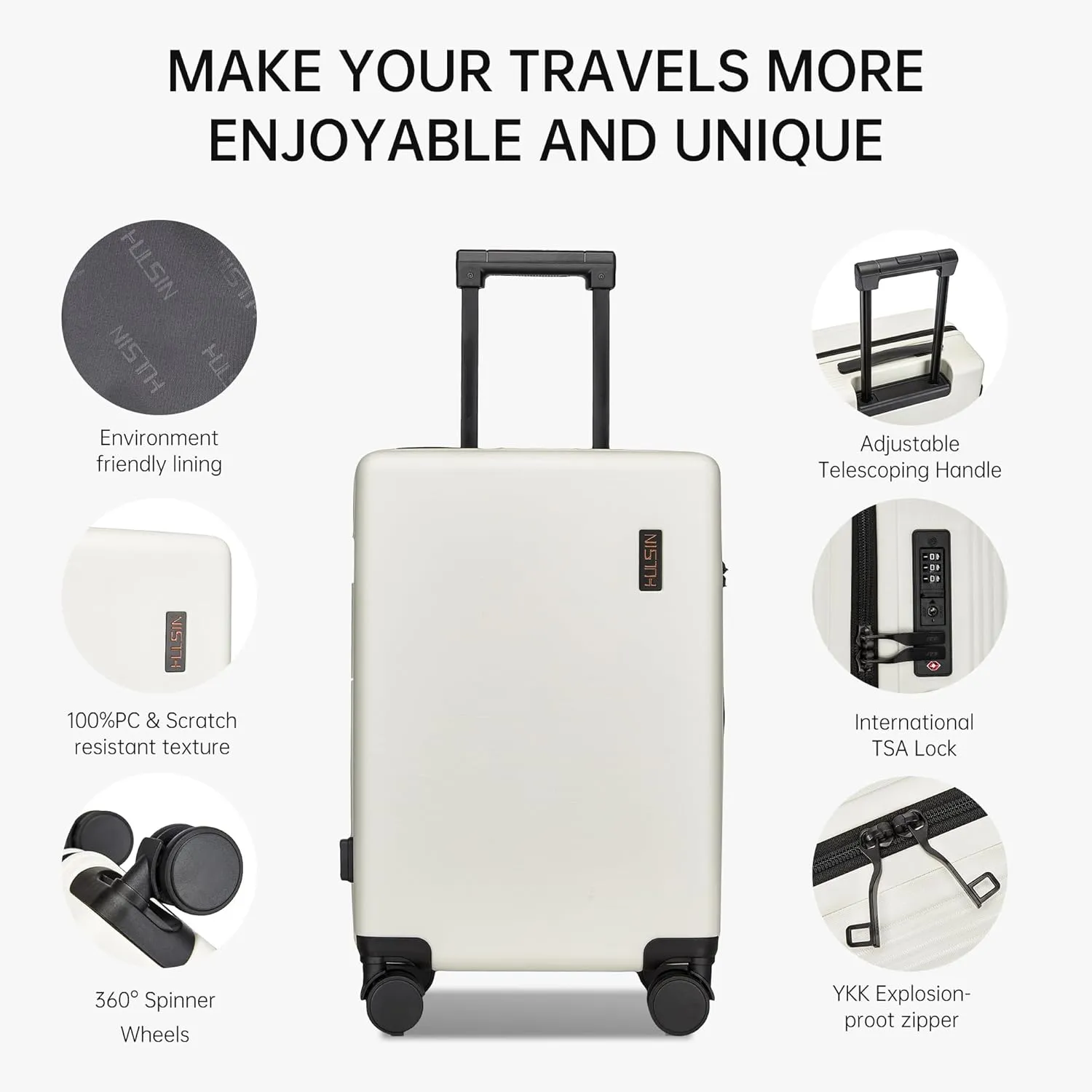 Carry on Luggage 22x14x9 Airline Approved, 20 Inch Carry-on Suitcase, Hard Shell Luggage with Spinner Wheels, Hardside Small Rolling Suitcase with TSA Lock for Travel (White, 20-Inch)