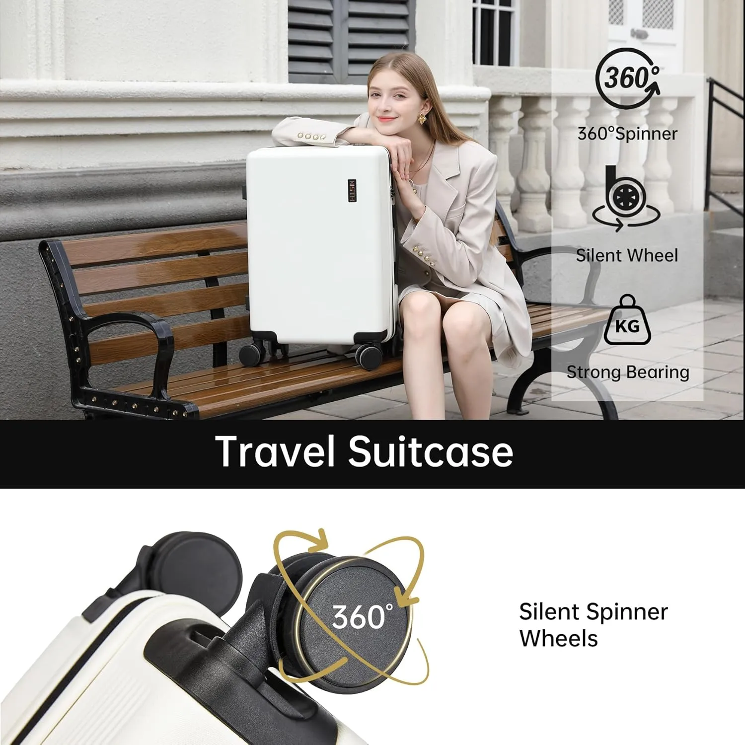 Carry on Luggage 22x14x9 Airline Approved, 20 Inch Carry-on Suitcase, Hard Shell Luggage with Spinner Wheels, Hardside Small Rolling Suitcase with TSA Lock for Travel (White, 20-Inch)