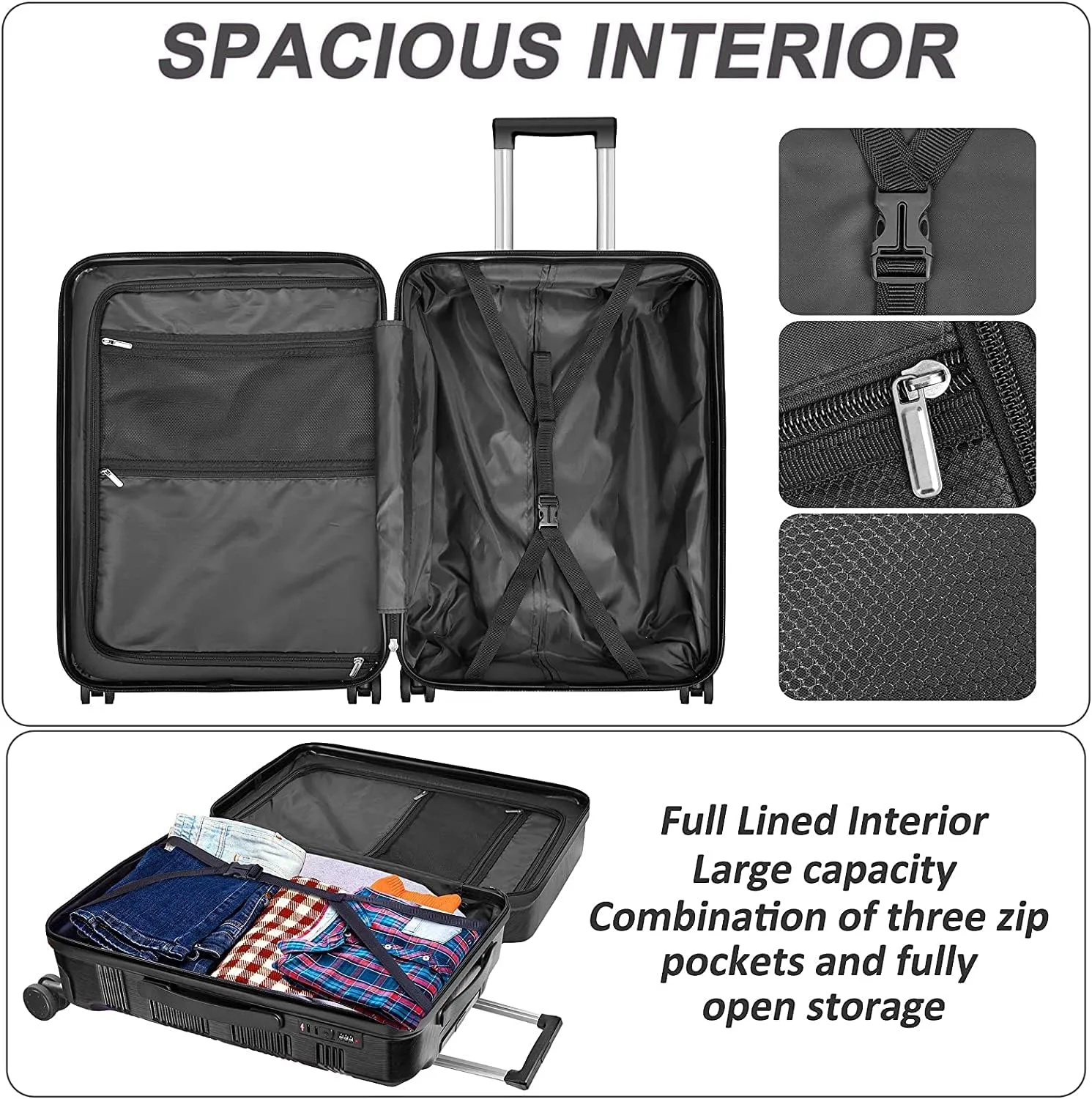 Carry on Luggage 22x14x9 Airline Approved with TSA Lock, 20 Inch Carry on Luggage with Wheels, Small Suitcase for Short Trips (Midnight Black)
