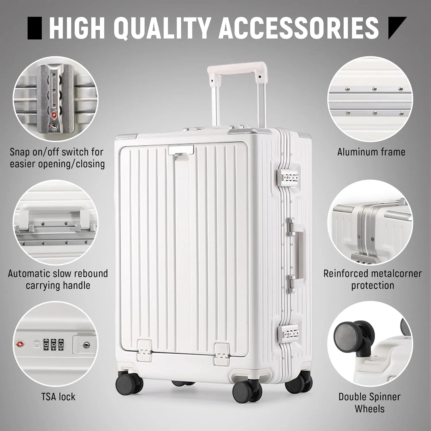 Carry On Luggage 22x14x9 Airline Approved, Zipperless Luggage Carry On with Compartment 20" Hard Shell Suitcases, ABS Aluminum Carry On Suitcases with Spinner Wheels, TSA Lock 37L