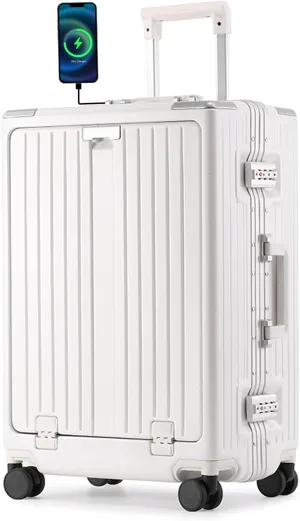 Carry On Luggage 22x14x9 Airline Approved, Zipperless Luggage Carry On with Compartment 20" Hard Shell Suitcases, ABS Aluminum Carry On Suitcases with Spinner Wheels, TSA Lock 37L