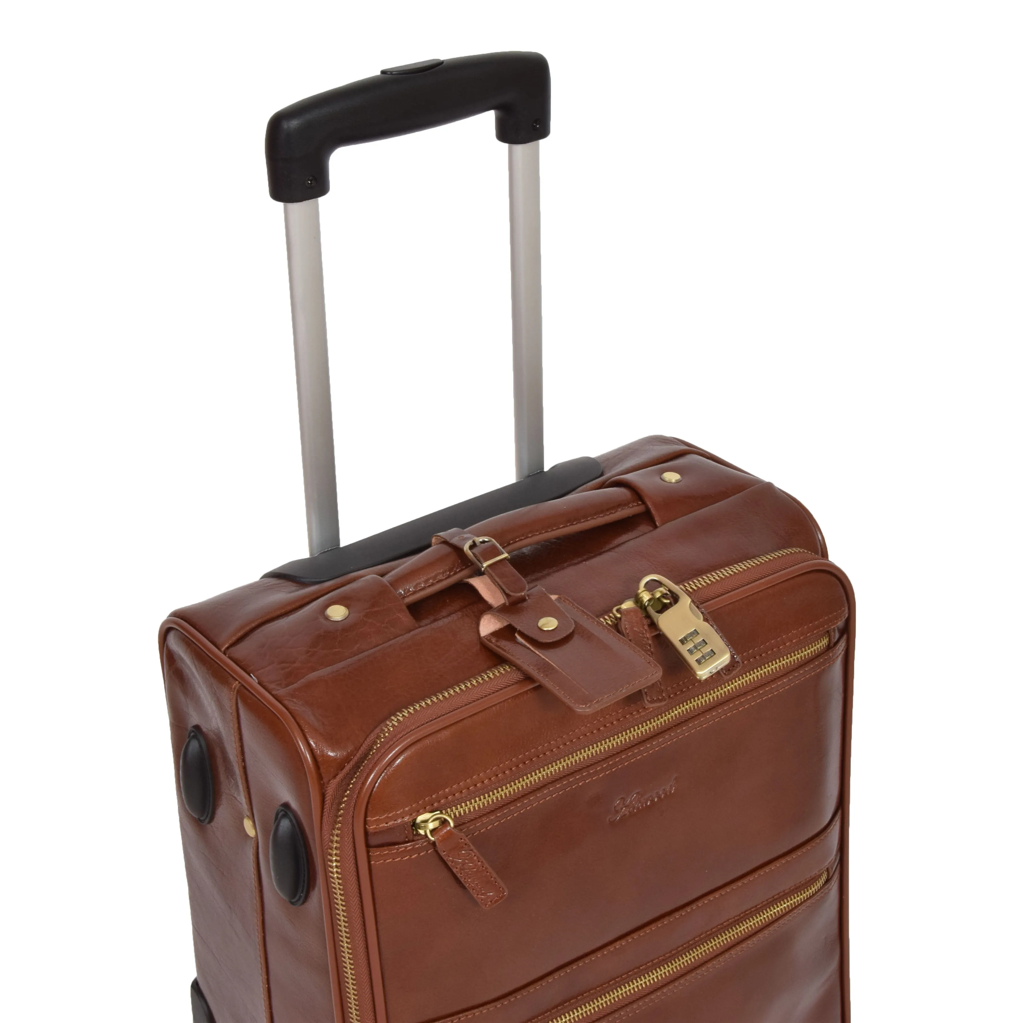 Exclusive Leather Trolley Hand Luggage Cabin Suitcase Concorde Chestnut