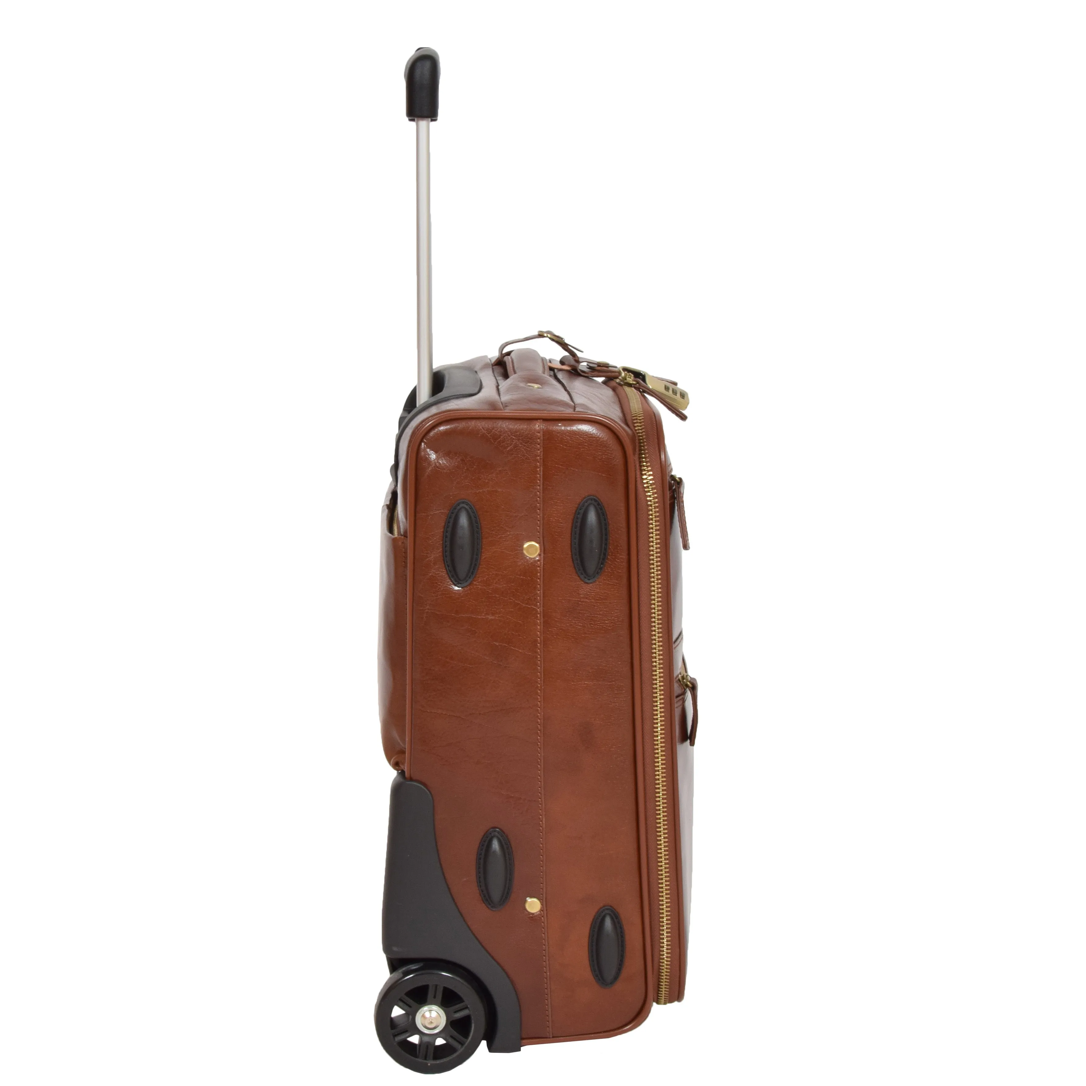 Exclusive Leather Trolley Hand Luggage Cabin Suitcase Concorde Chestnut