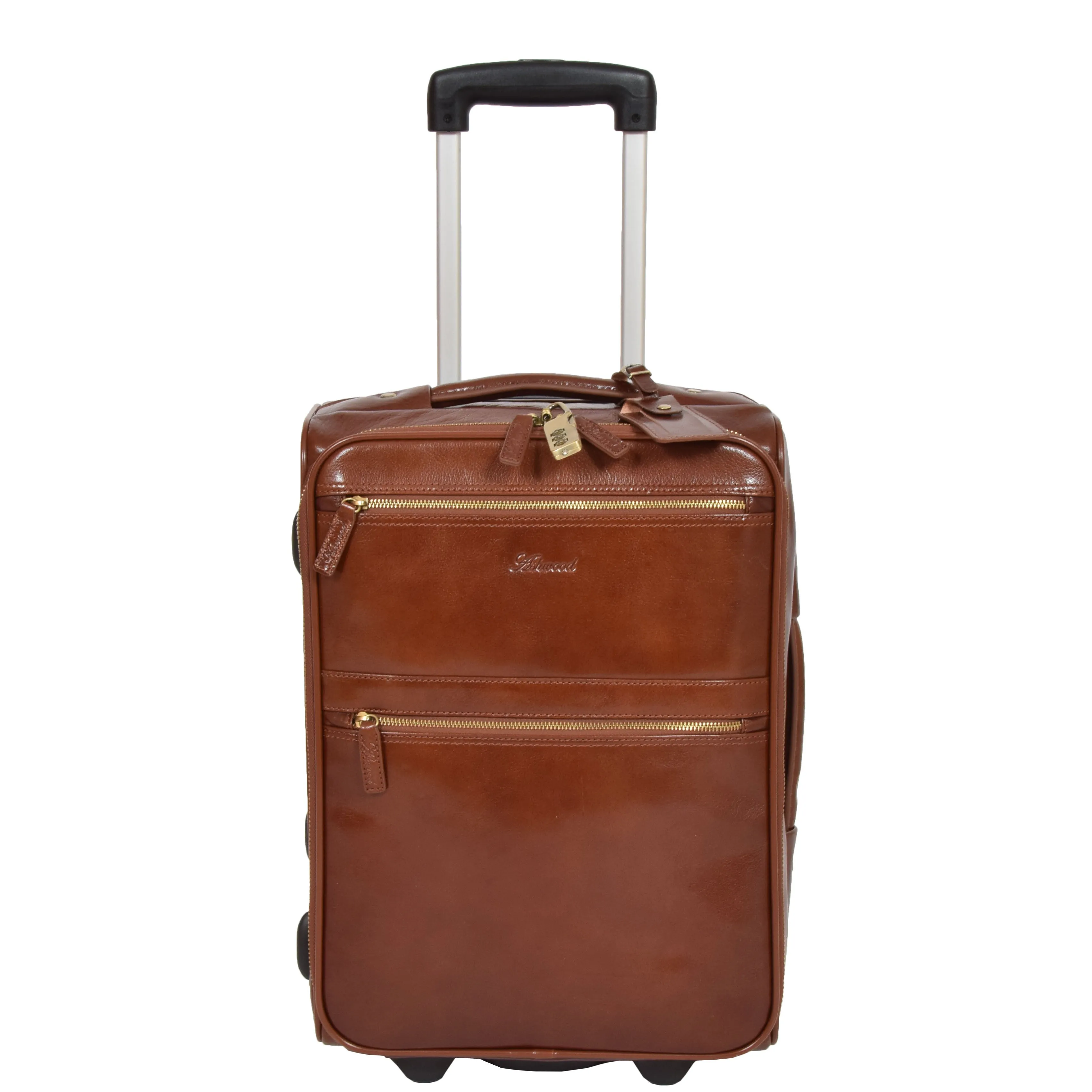 Exclusive Leather Trolley Hand Luggage Cabin Suitcase Concorde Chestnut
