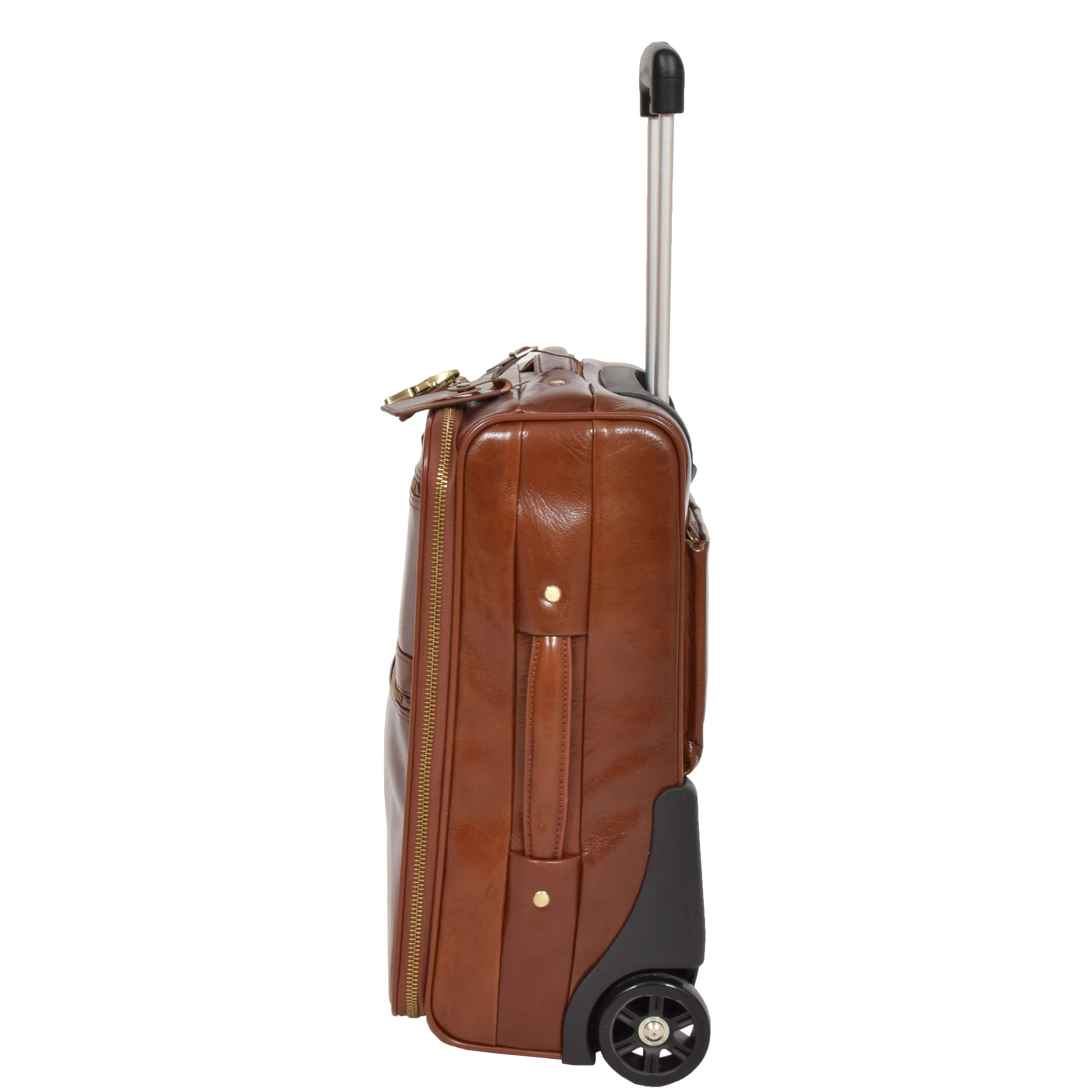 Exclusive Leather Trolley Hand Luggage Cabin Suitcase Concorde Chestnut