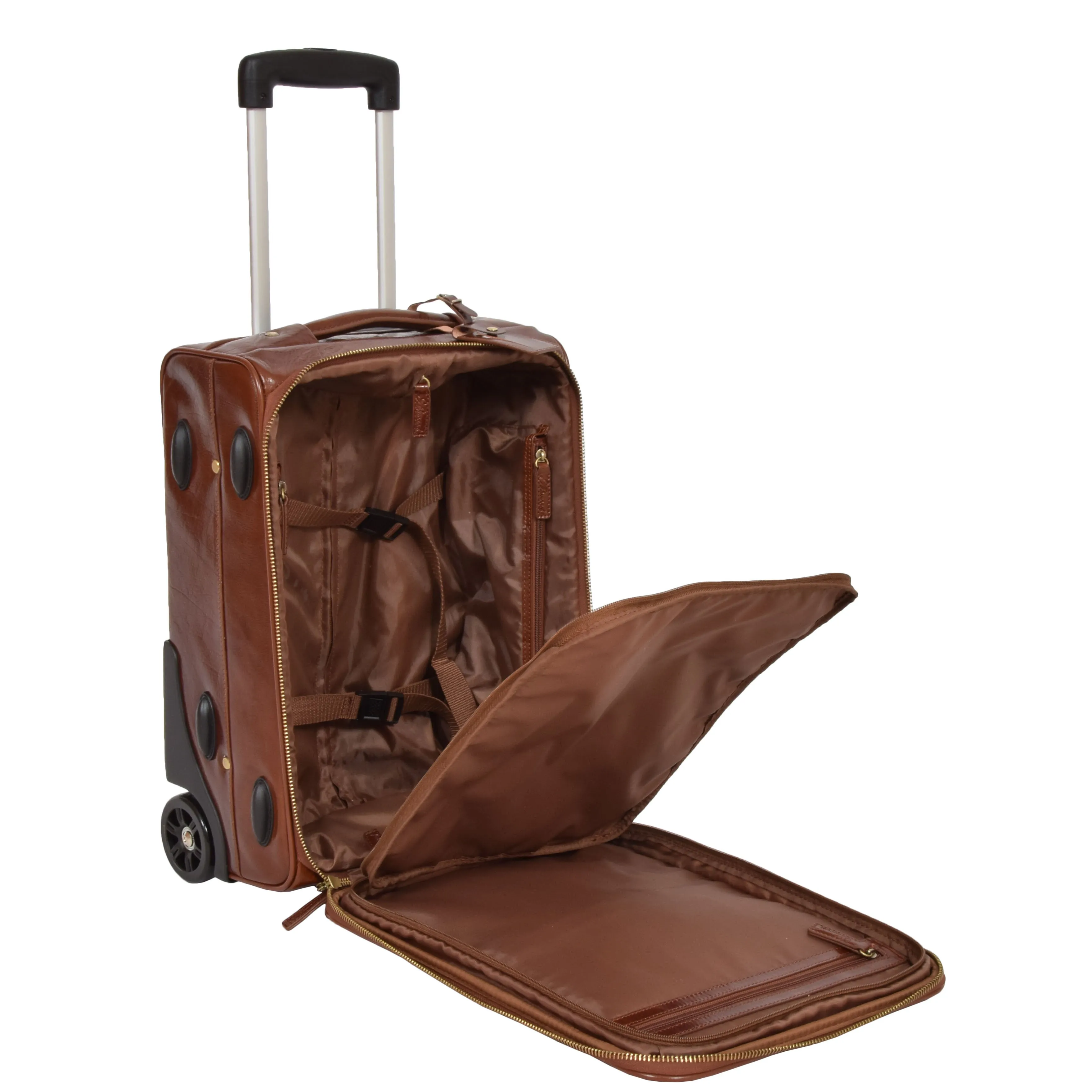 Exclusive Leather Trolley Hand Luggage Cabin Suitcase Concorde Chestnut