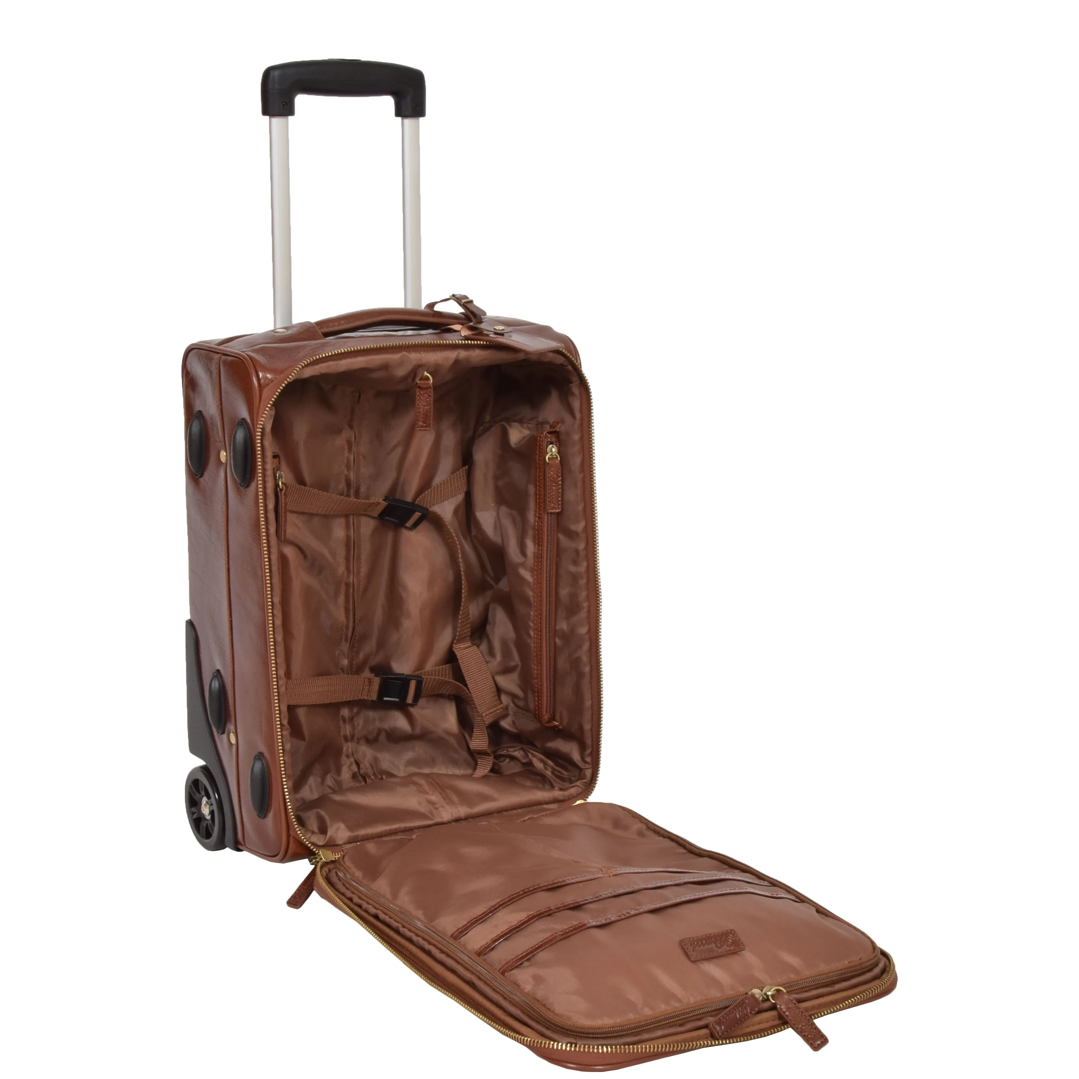 Exclusive Leather Trolley Hand Luggage Cabin Suitcase Concorde Chestnut