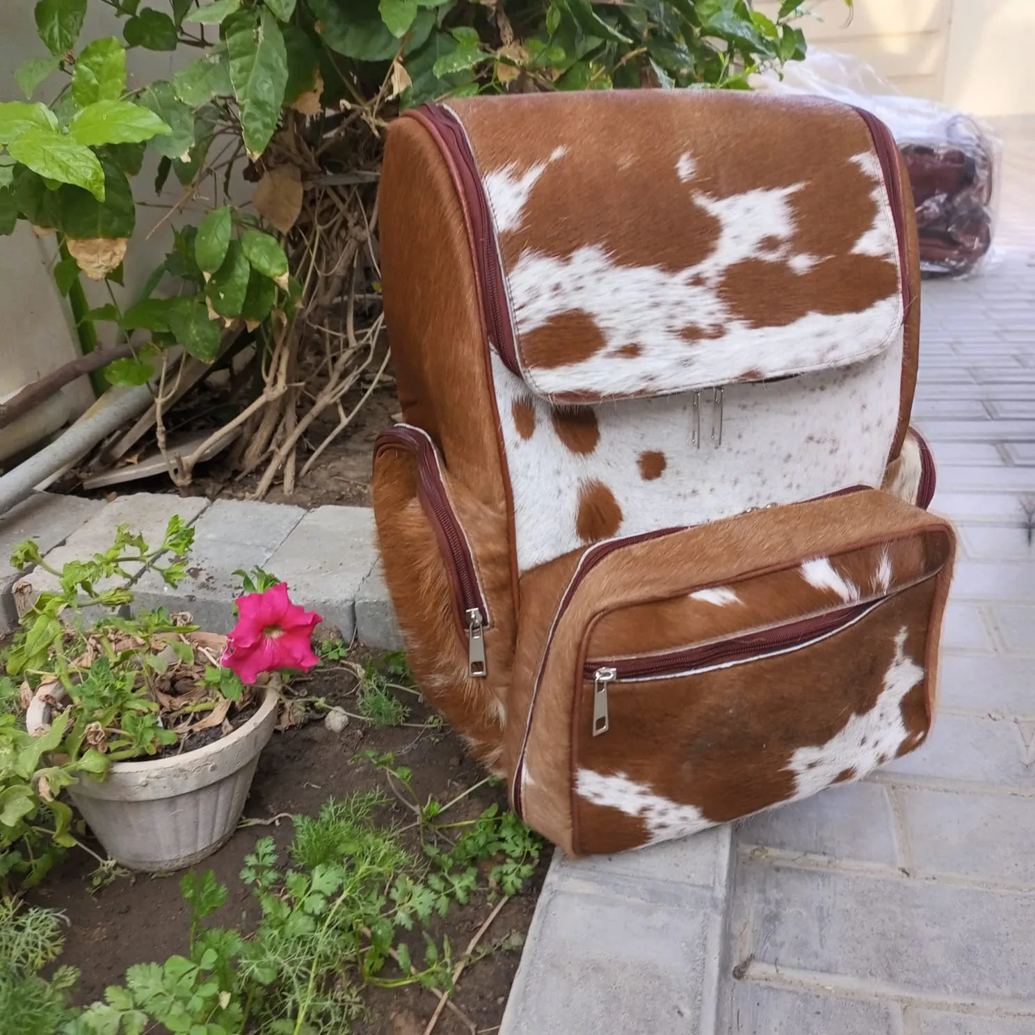 Exotic Cowhide Leather Backpack Large Travel Backpack