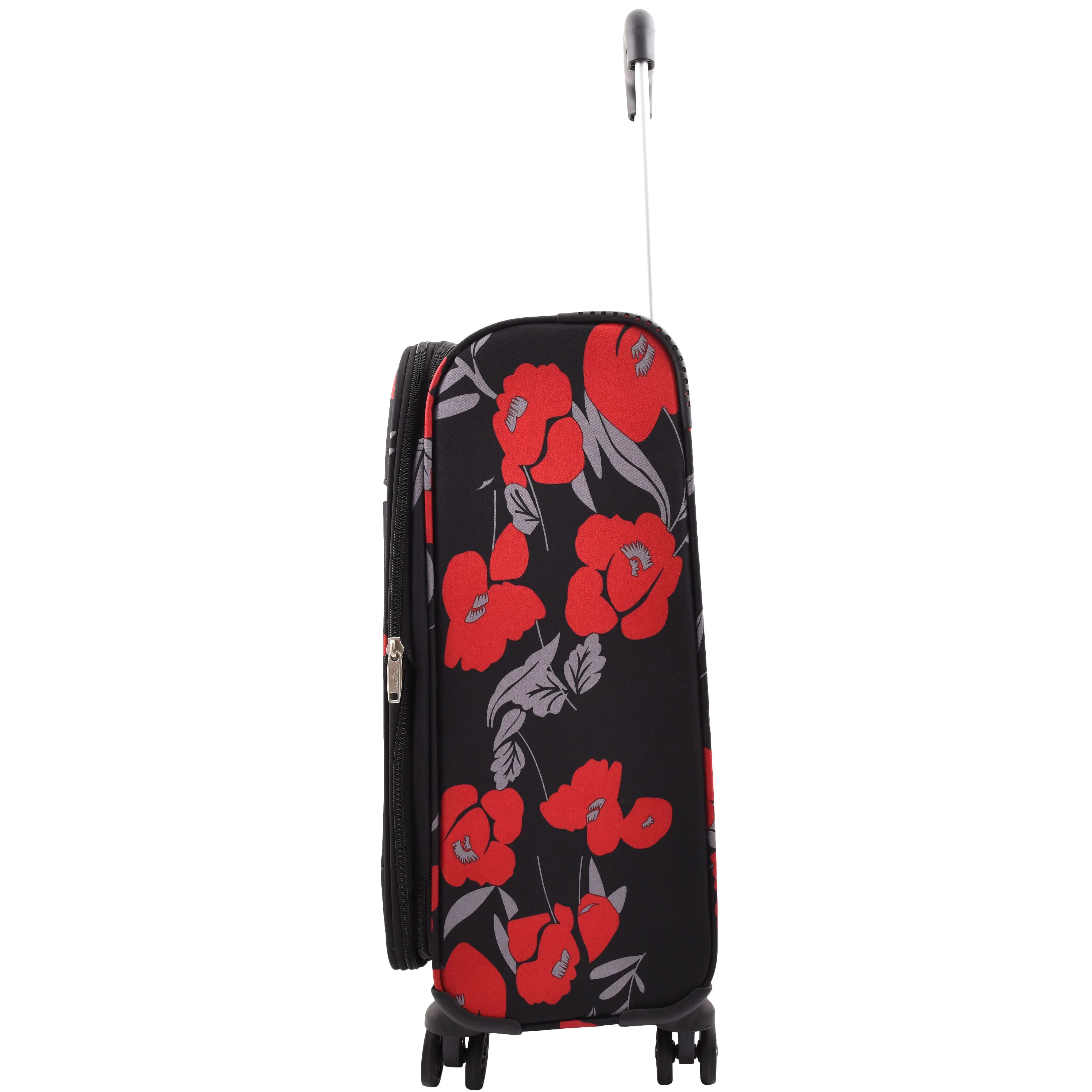 Expandable Four Wheel Flower Print Soft Shell Suitcases Cabin Black