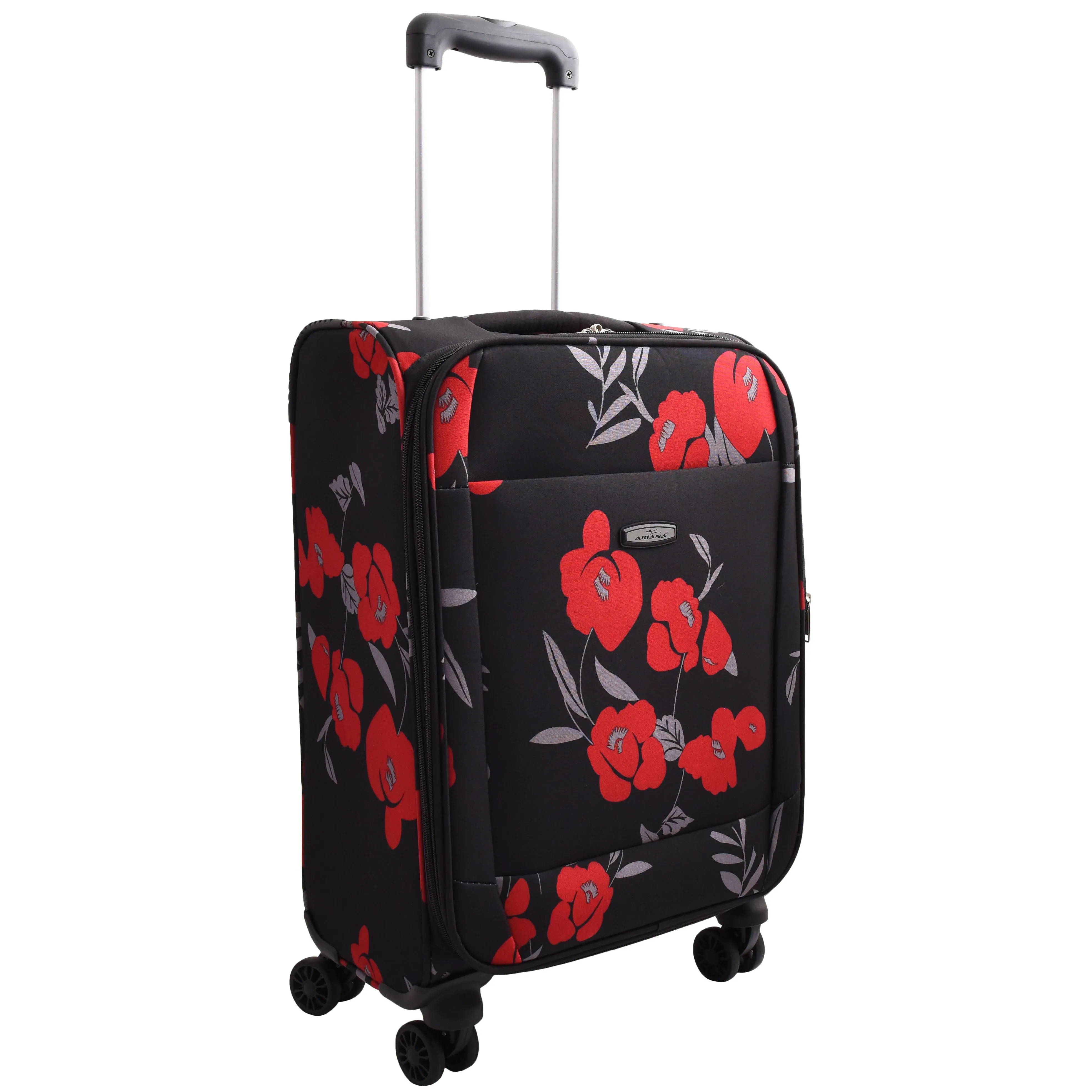 Expandable Four Wheel Flower Print Soft Shell Suitcases Cabin Black