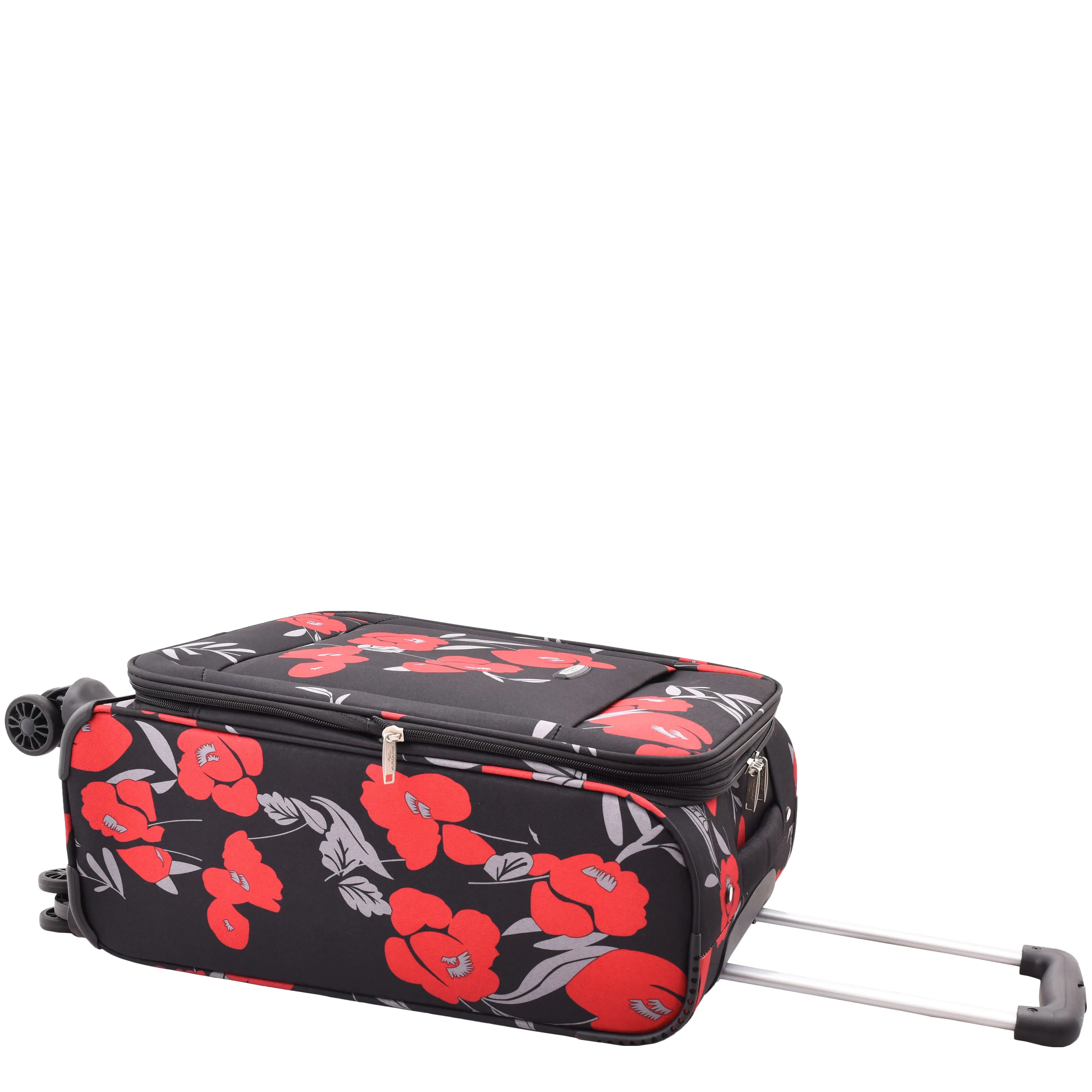 Expandable Four Wheel Flower Print Soft Shell Suitcases Cabin Black