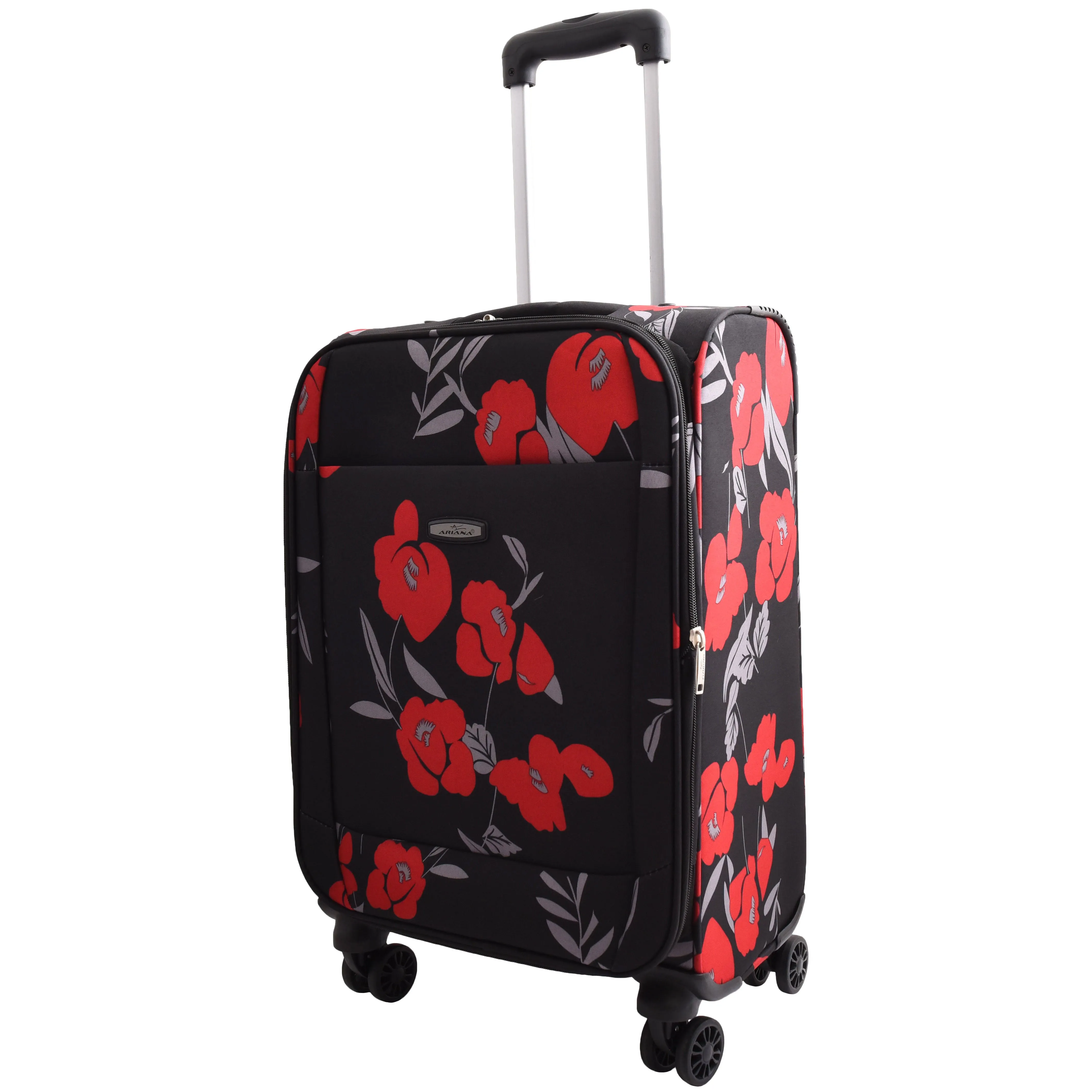Expandable Four Wheel Flower Print Soft Shell Suitcases Cabin Black