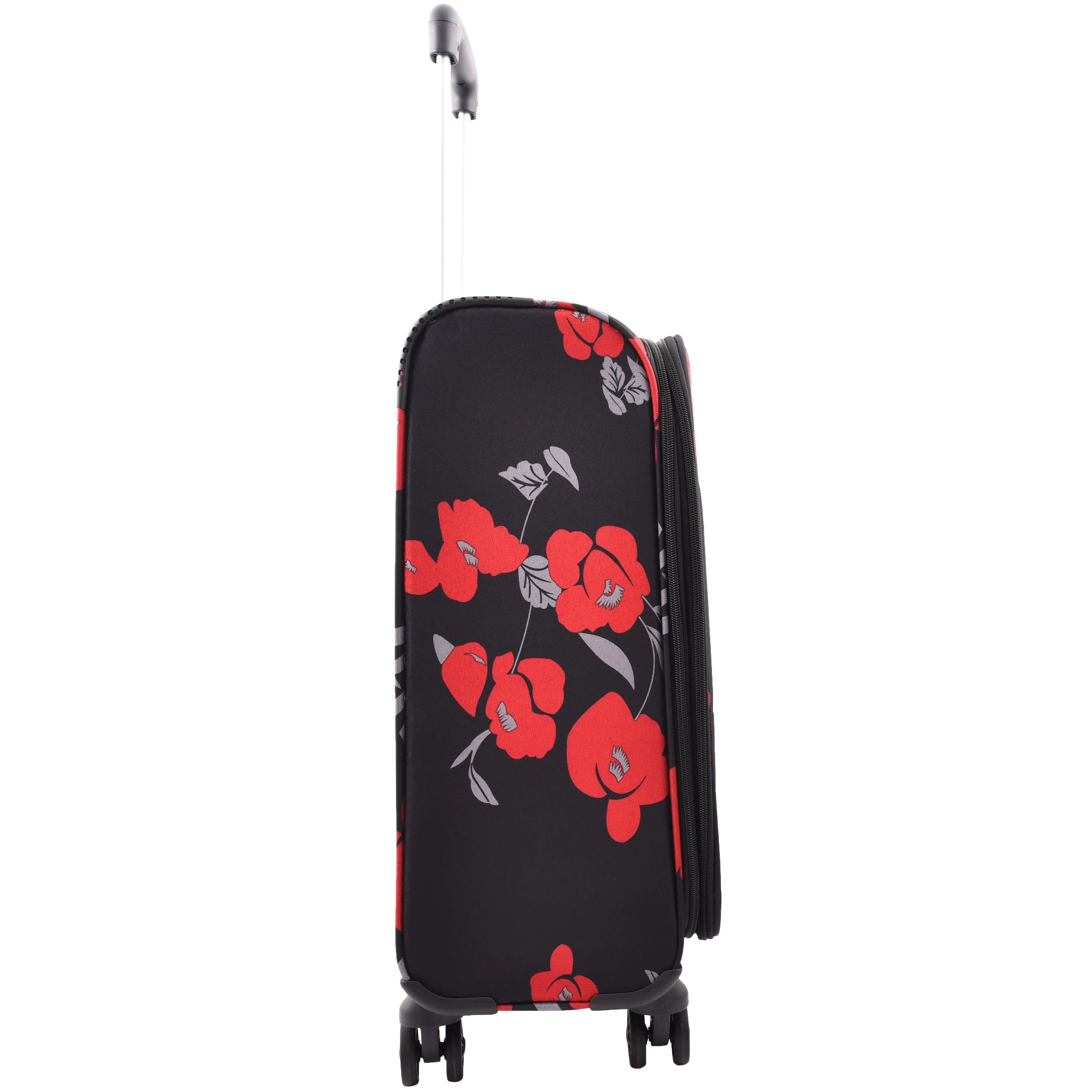Expandable Four Wheel Flower Print Soft Shell Suitcases Cabin Black