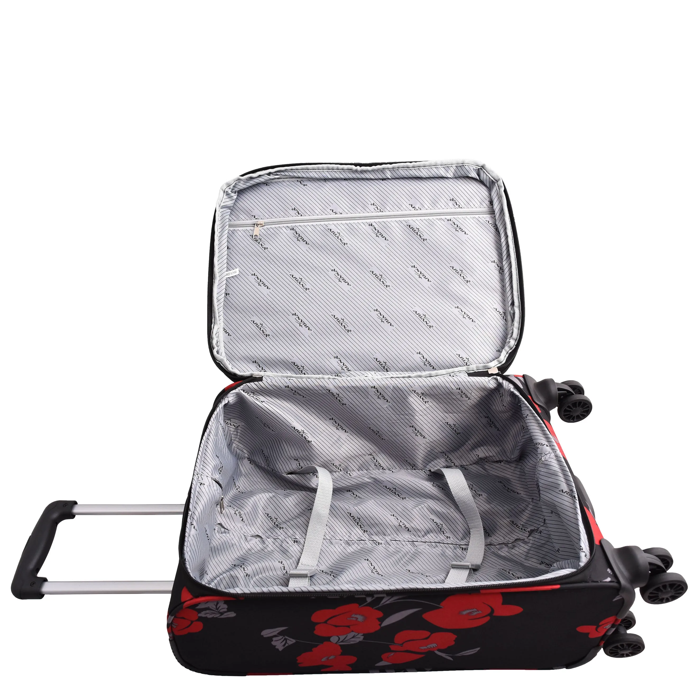 Expandable Four Wheel Flower Print Soft Shell Suitcases Cabin Black