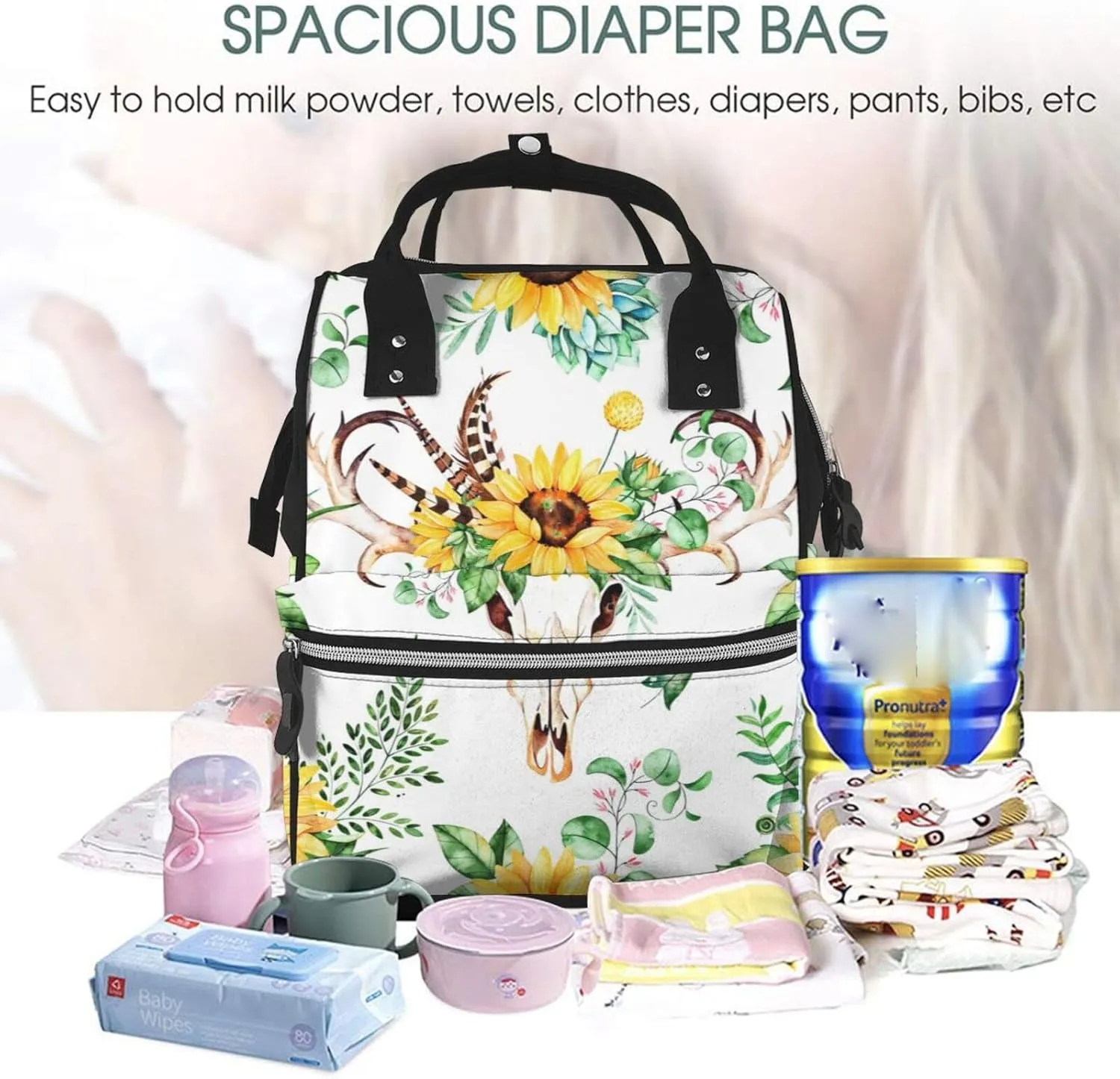 Funny Sunflowers Diaper Bag Backpack for Women Large Capacity Nappy Bag Multifunction Waterproof Mummy Backpacks for Mom Dad Essentials Casual Daypack Travel Bag