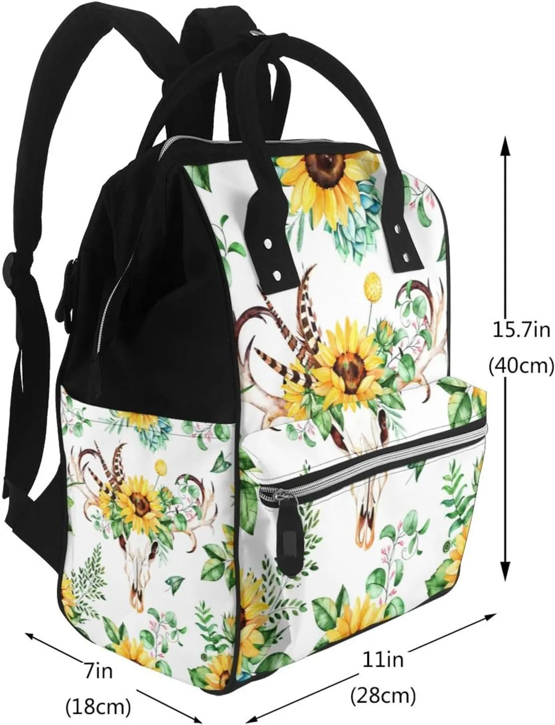 Funny Sunflowers Diaper Bag Backpack for Women Large Capacity Nappy Bag Multifunction Waterproof Mummy Backpacks for Mom Dad Essentials Casual Daypack Travel Bag