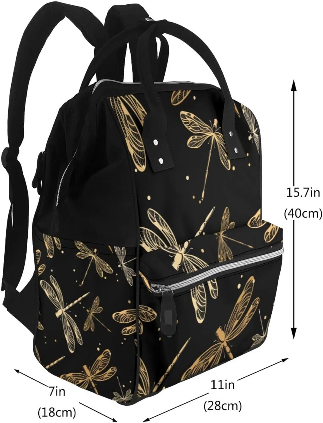 Golden Dragonfly Diaper Bag Backpack for Women Large Capacity Nappy Bag Multifunction Waterproof Mummy Backpacks for Mom Dad Essentials Casual Daypack Travel Bag