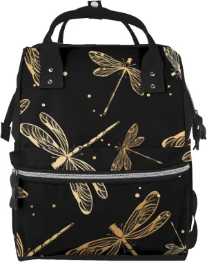 Golden Dragonfly Diaper Bag Backpack for Women Large Capacity Nappy Bag Multifunction Waterproof Mummy Backpacks for Mom Dad Essentials Casual Daypack Travel Bag