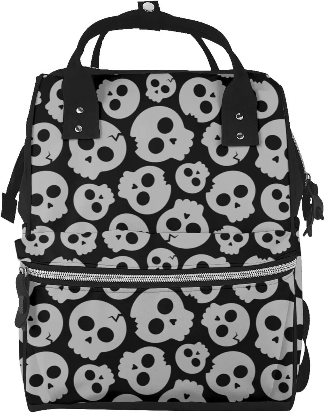 Gray Skulls Print Diaper Bag Backpack for Women Large Capacity Nappy Bag Multifunction Waterproof Mummy Backpacks for Mom Dad Essentials Casual Daypack Travel Bag