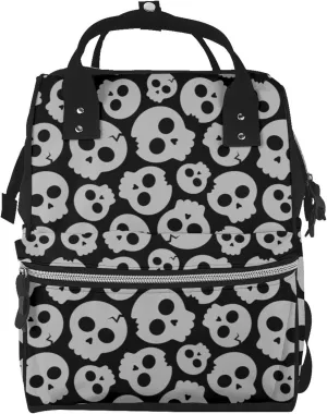 Gray Skulls Print Diaper Bag Backpack for Women Large Capacity Nappy Bag Multifunction Waterproof Mummy Backpacks for Mom Dad Essentials Casual Daypack Travel Bag