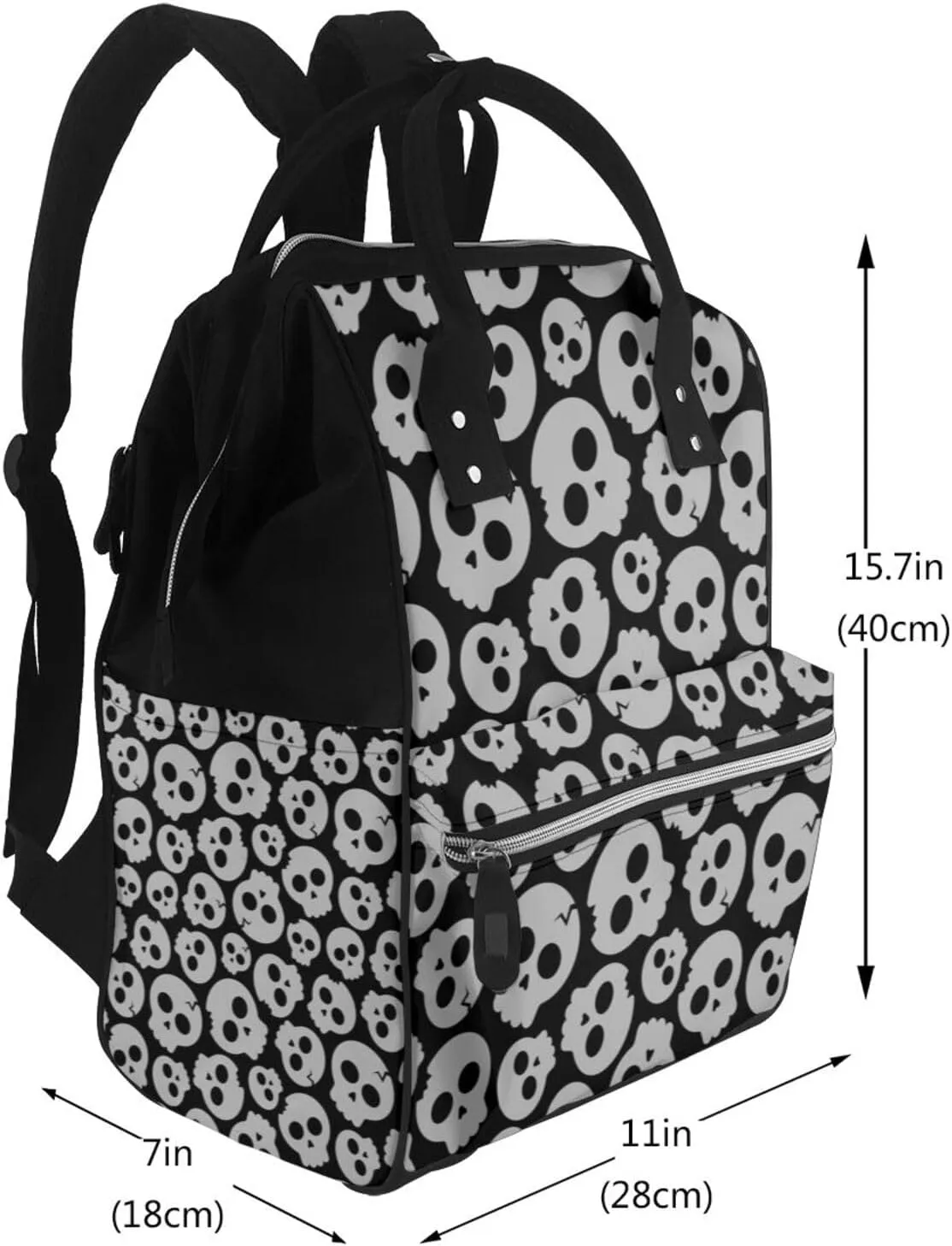 Gray Skulls Print Diaper Bag Backpack for Women Large Capacity Nappy Bag Multifunction Waterproof Mummy Backpacks for Mom Dad Essentials Casual Daypack Travel Bag